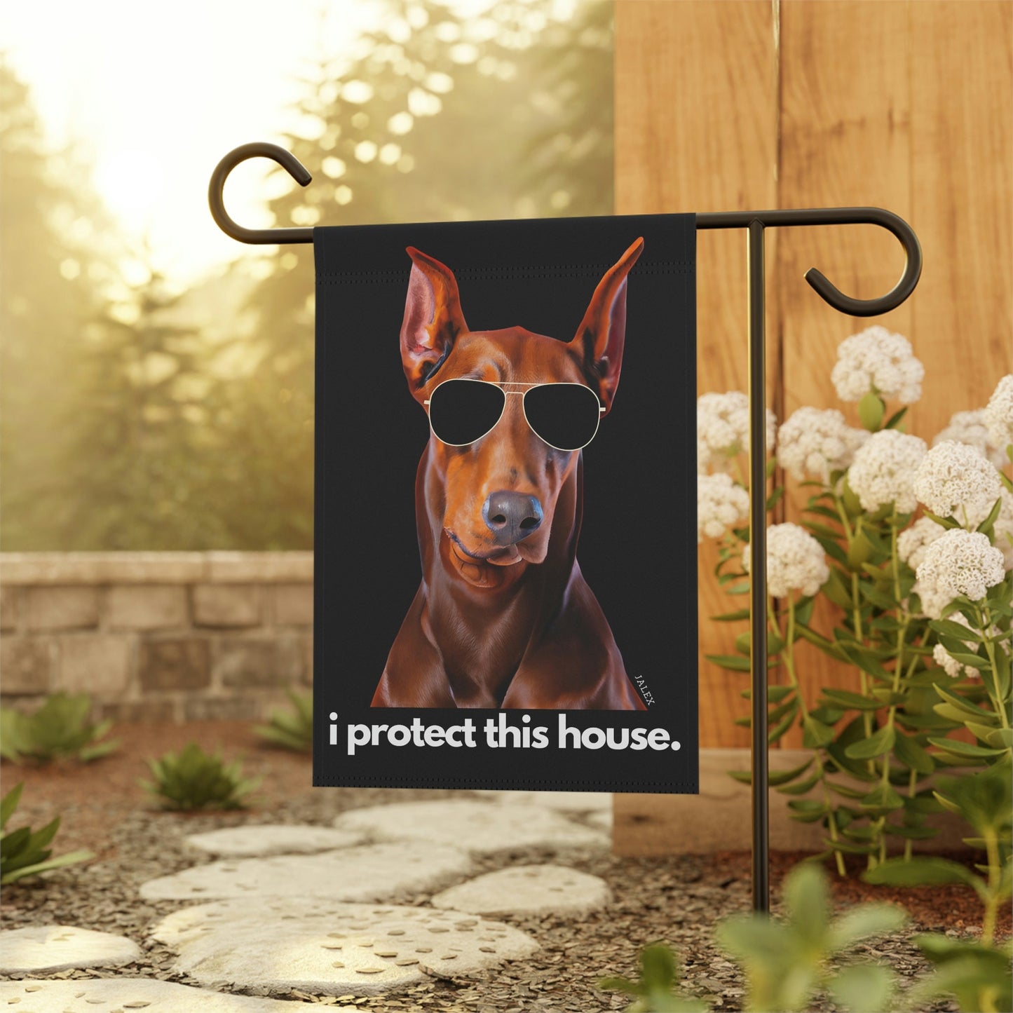 Red Doberman Flag, Garden Flag, I Protect This House, House Flag, Banner, Printed Both Sides