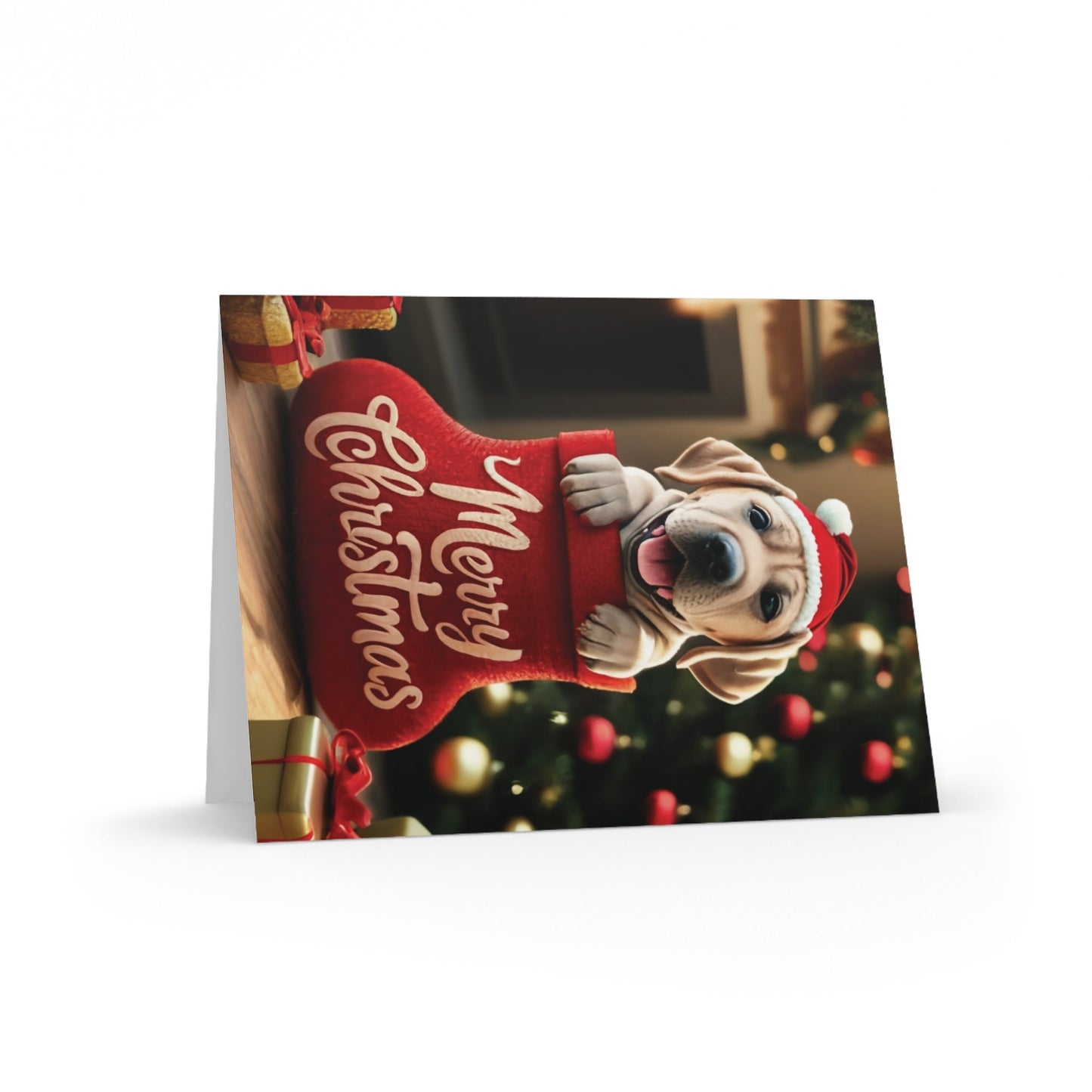 Labrador Retriever Cute Puppy in Stocking "Merry Christmas" | Greeting cards (8, 16, and 24 pcs)