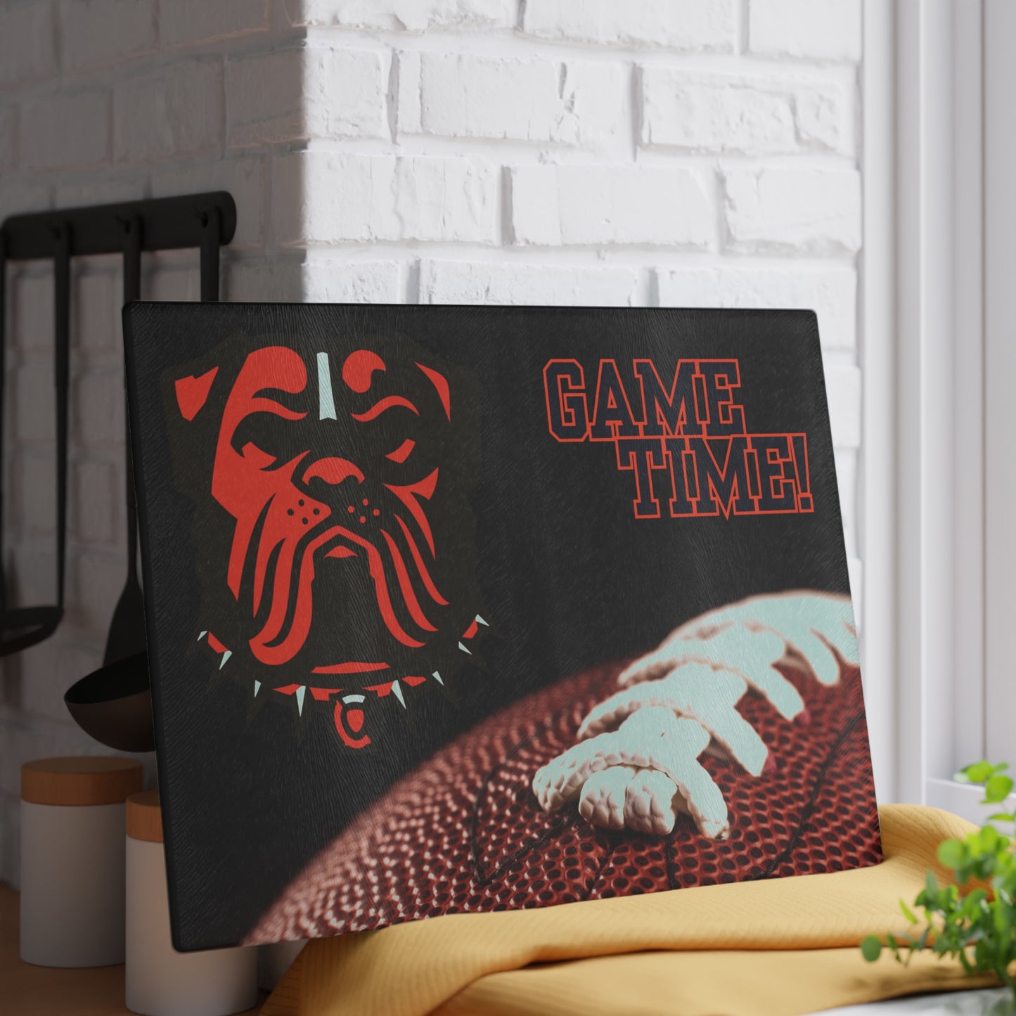 Game Time Football Closeup Black Background | Cleveland Browns  | Glass Cutting Board