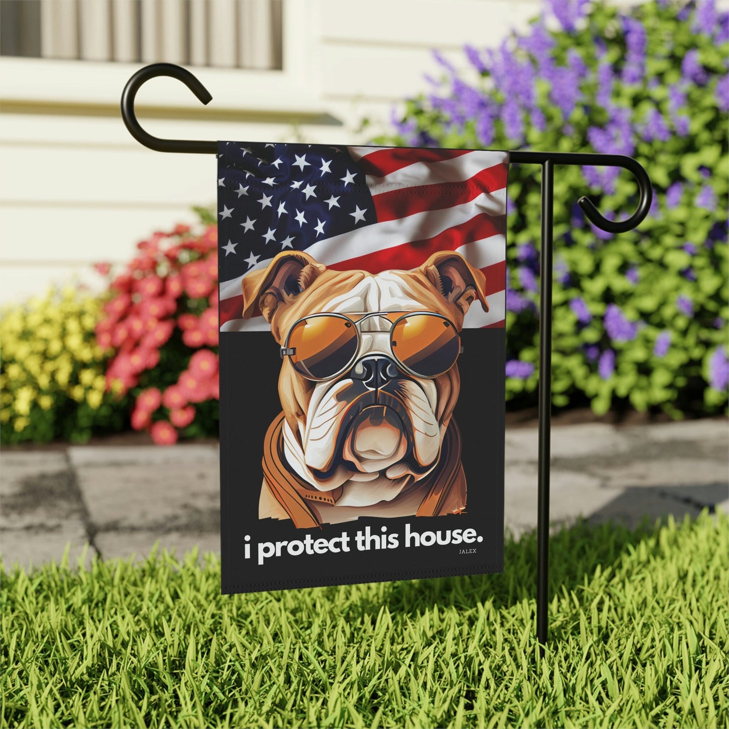 English Bulldog Flag, Garden Flag, I Protect This House, Patriotic, USA, United States, American, House Flag, Banner, Printed Both Sides