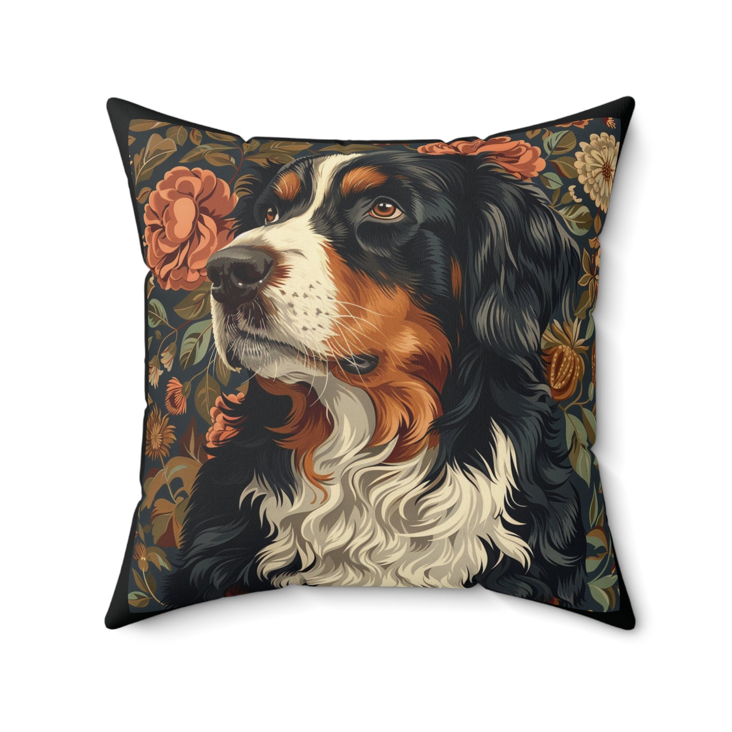 Bernese Mountain Dog William Morris Style Gift Dog Lover Spun Polyester Square Pillow