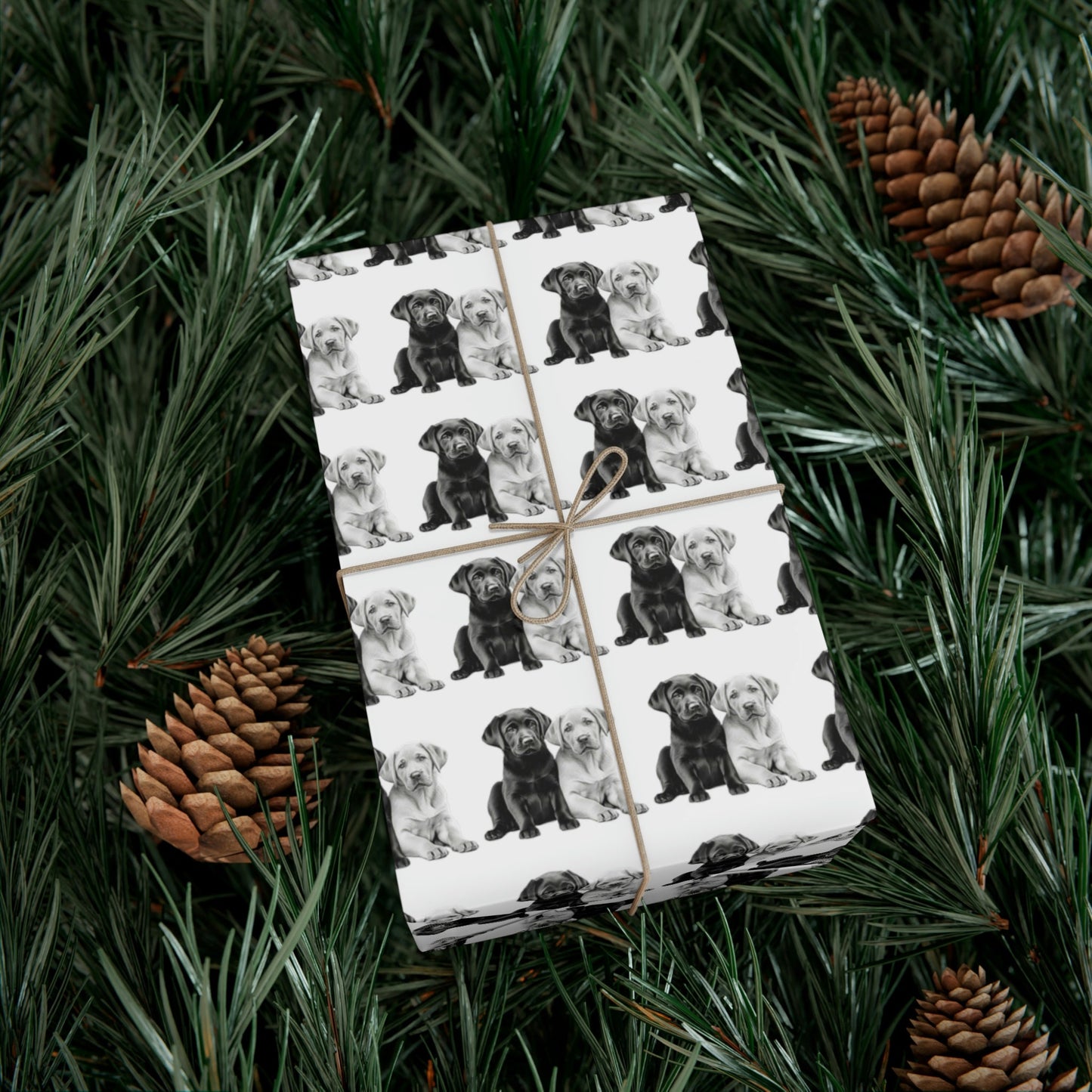 Black and White Labrador Puppies Gift Wrap Paper