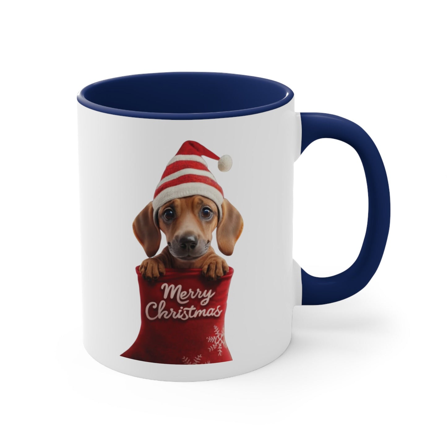 Dachshund in Stocking with Santa Hat Merry Christmas | Coffee Mug, 11oz