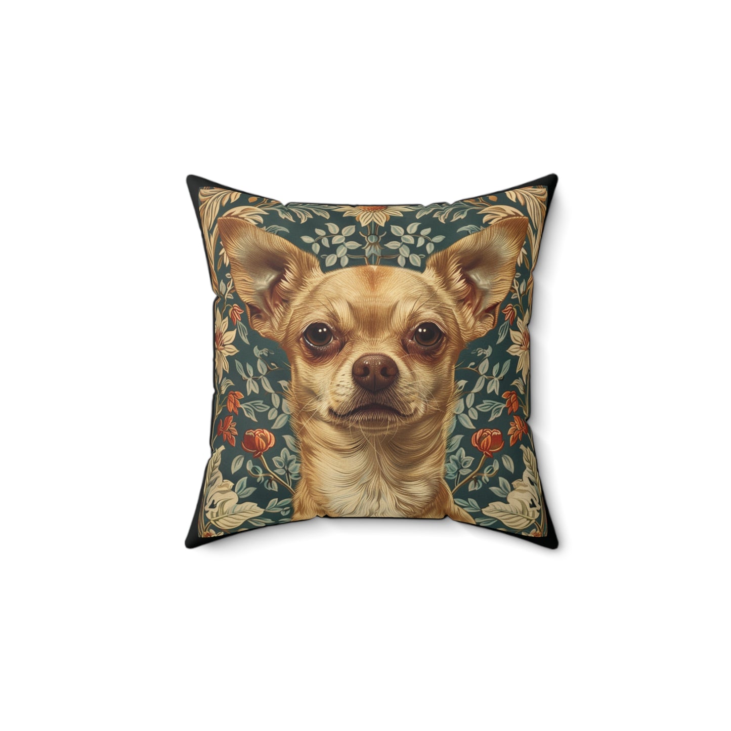 Chihuahua William Morris Style Gift Dog Lover Spun Polyester Square Pillow