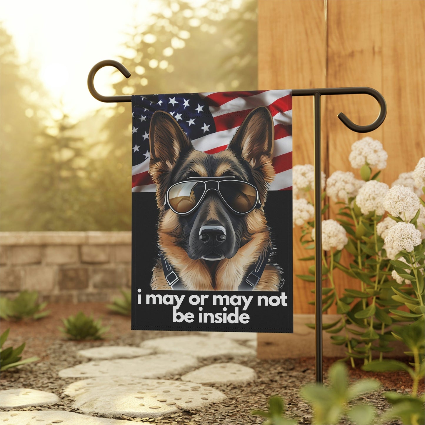 German Shepherd Flag, Garden Flag, I May or May Not Be Inside, Patriotic, USA, United States, American, House Flag, Banner, Print on 2 sides