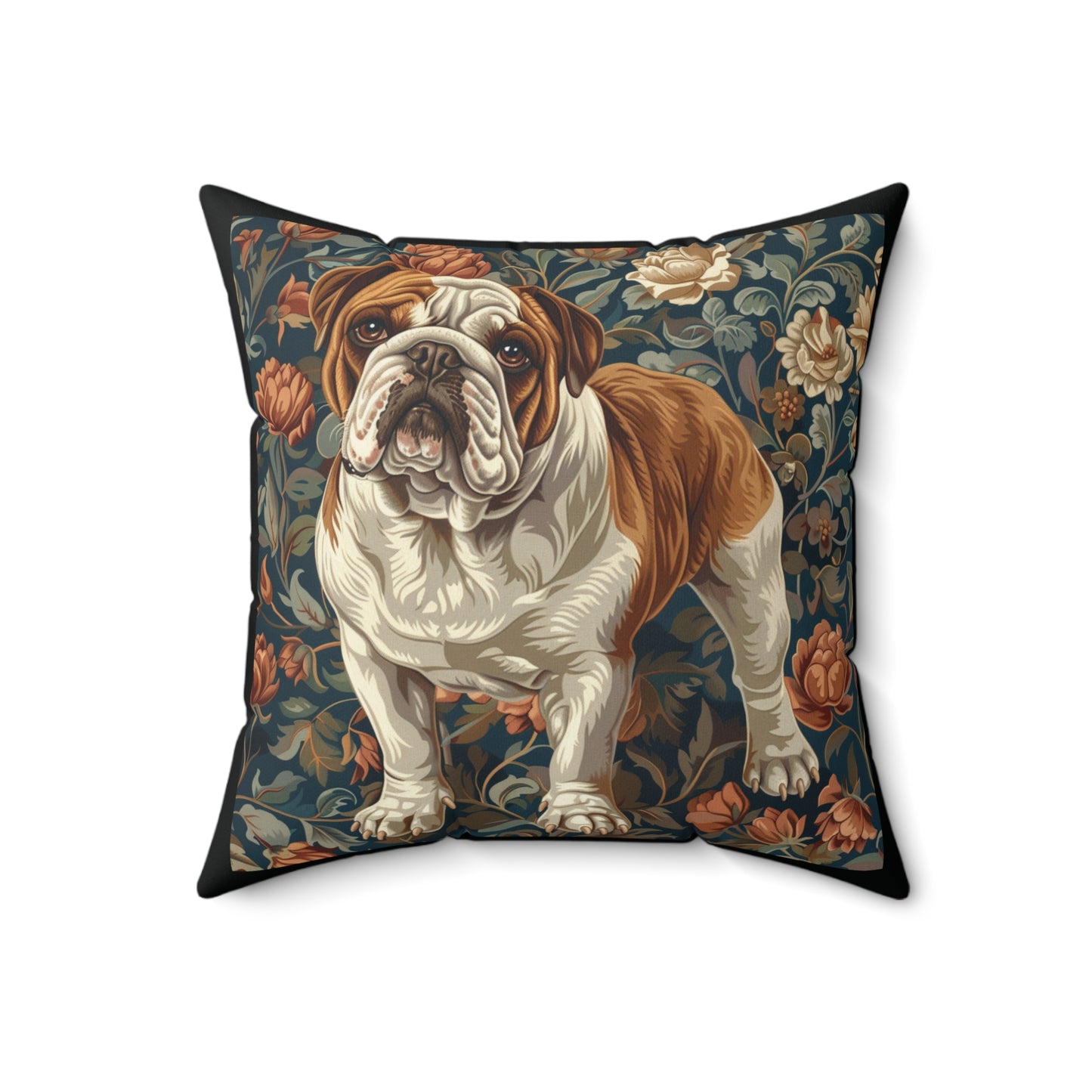 English Bulldog William Morris Style Gift Dog Lover Spun Polyester Square Pillow