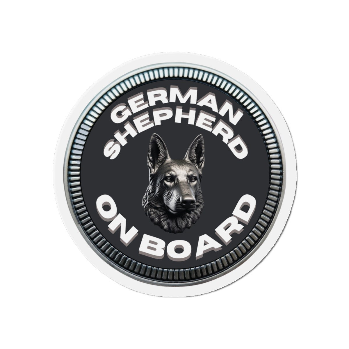 German Shepherd "ON BOARD" | Granite | Metal Looking Badge | Die-Cut Magnet