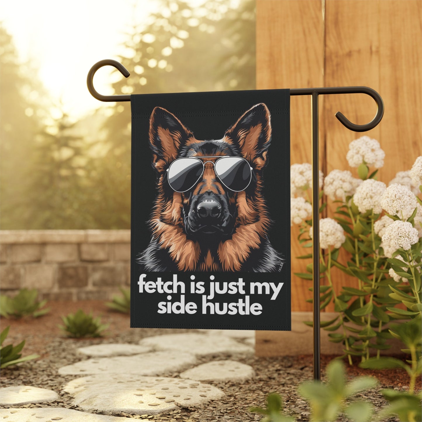 German Shepherd Flag, Garden Flag, Fetch Is Just My Side Hustle, House Flag, Banner, Gift, Dog Lover, Printed on both sides