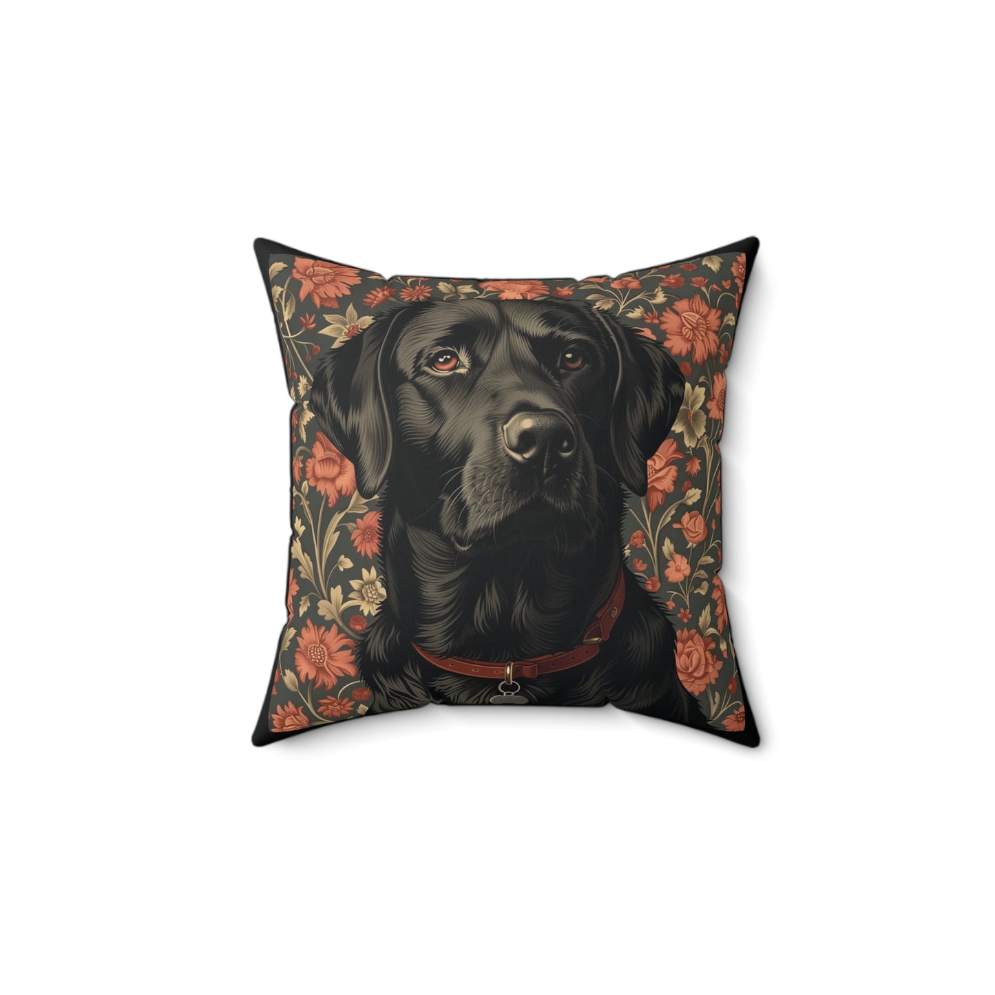 Black Labrador William Morris Style Gift Dog Lover Spun Polyester Square Pillow