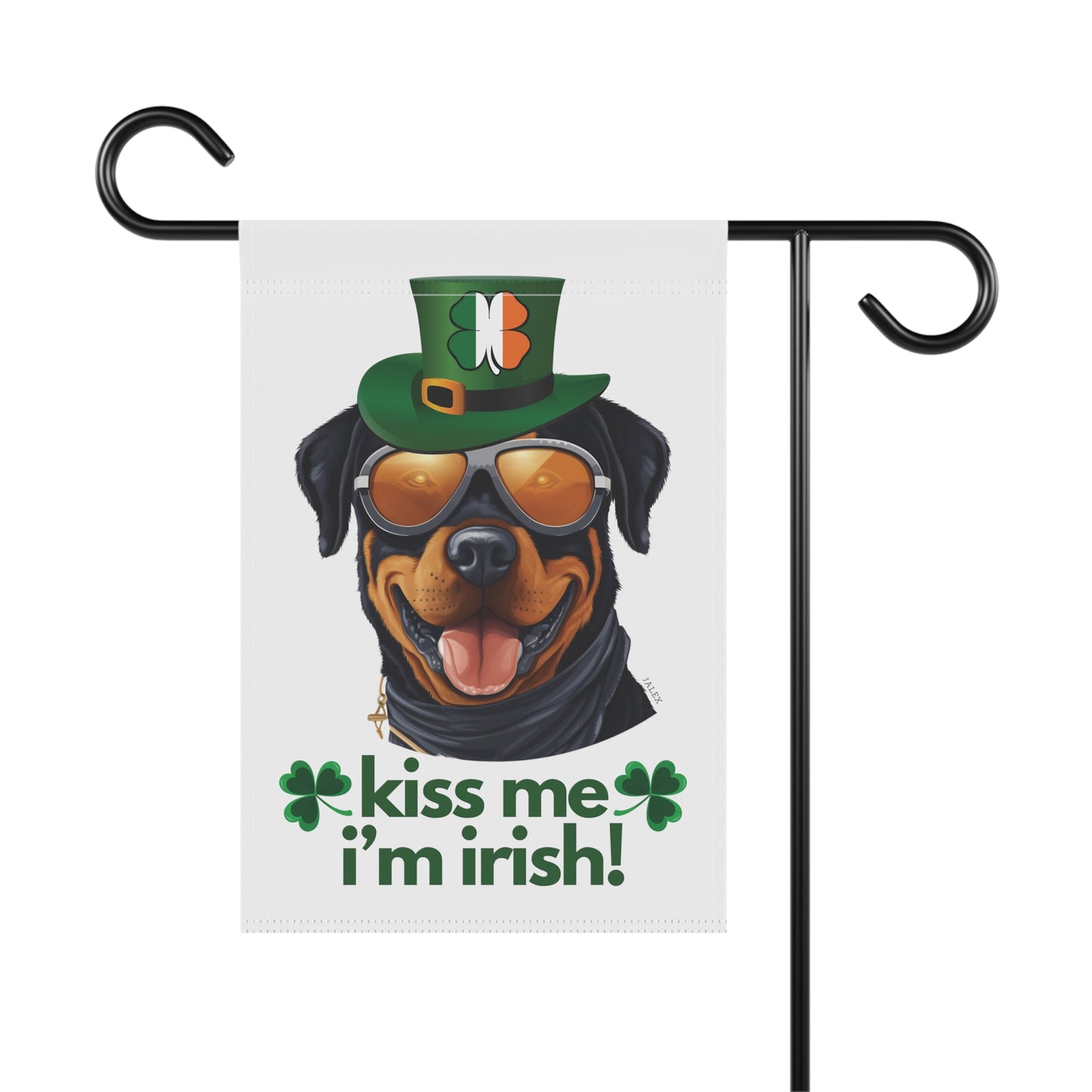 Rottweiler Flag, Garden Flag, Kiss Me I'm Irish!, House Flag, Banner, Printed Both Sides, Gift, Dog Lover, St. Patrick's Day