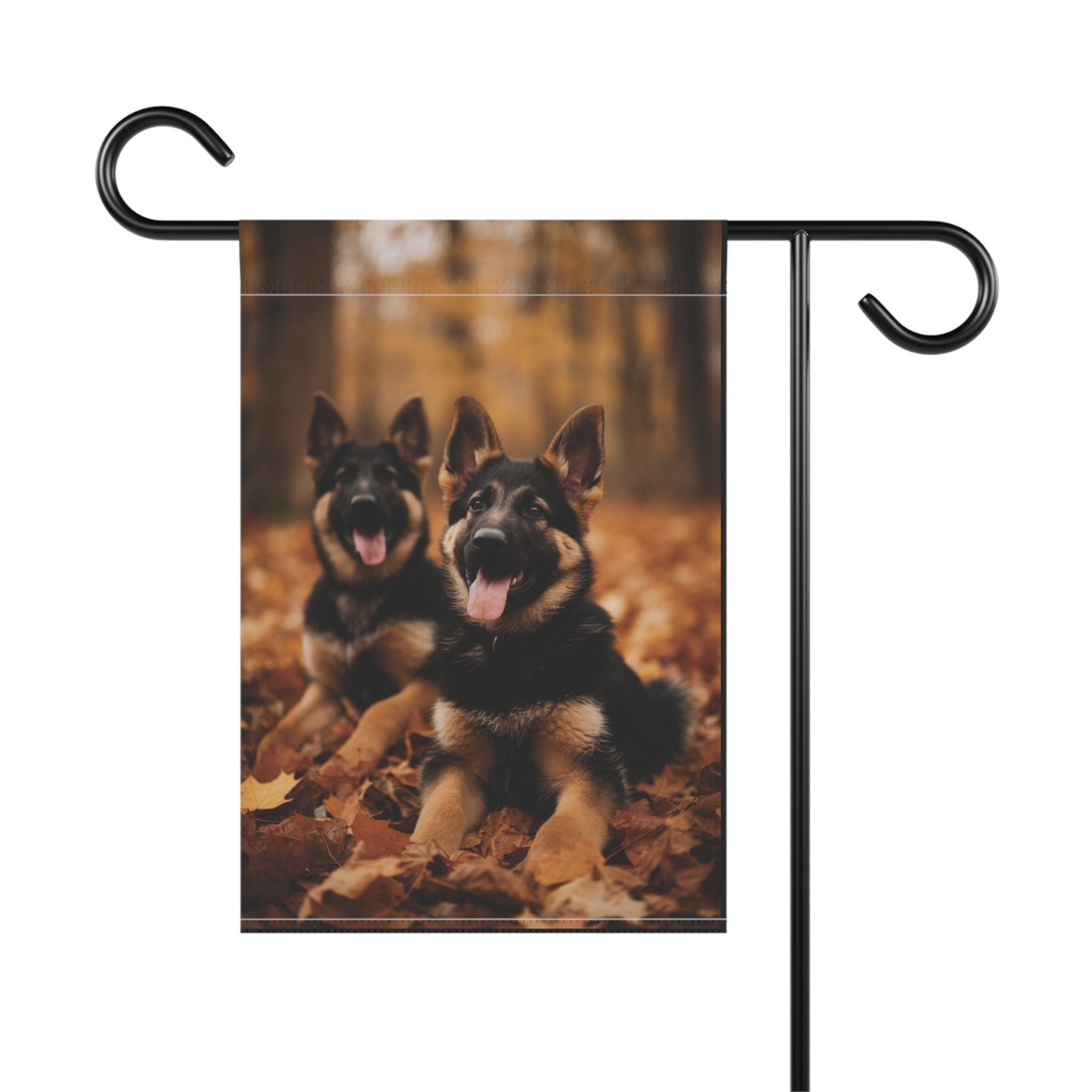 German Shepherd Puppies Playing in Fall Leaves Garden Flag, House Flag, Banner, Printed Both Sides