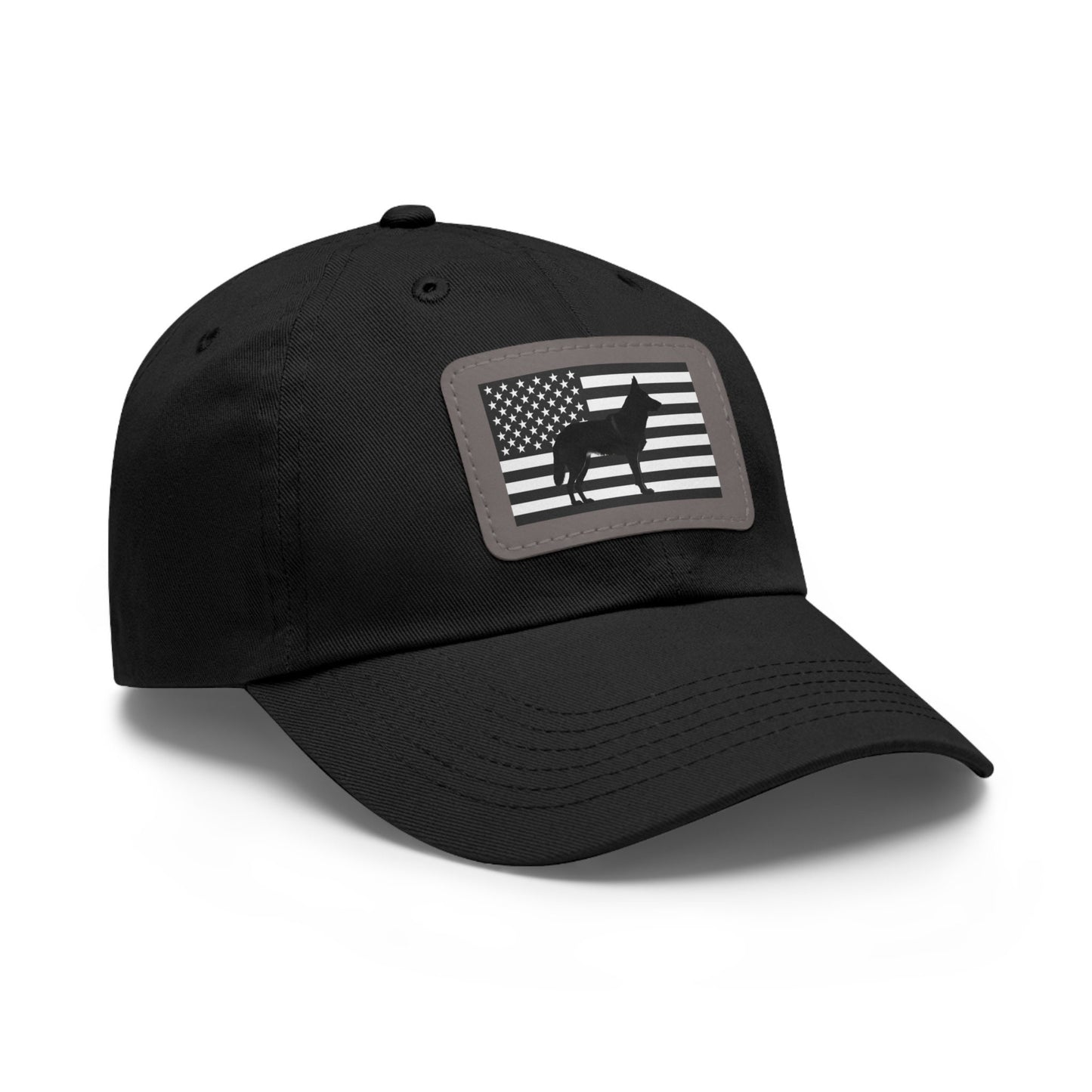 German Shepherd Silhouette with US Flag Dad Hat with Leather Patch