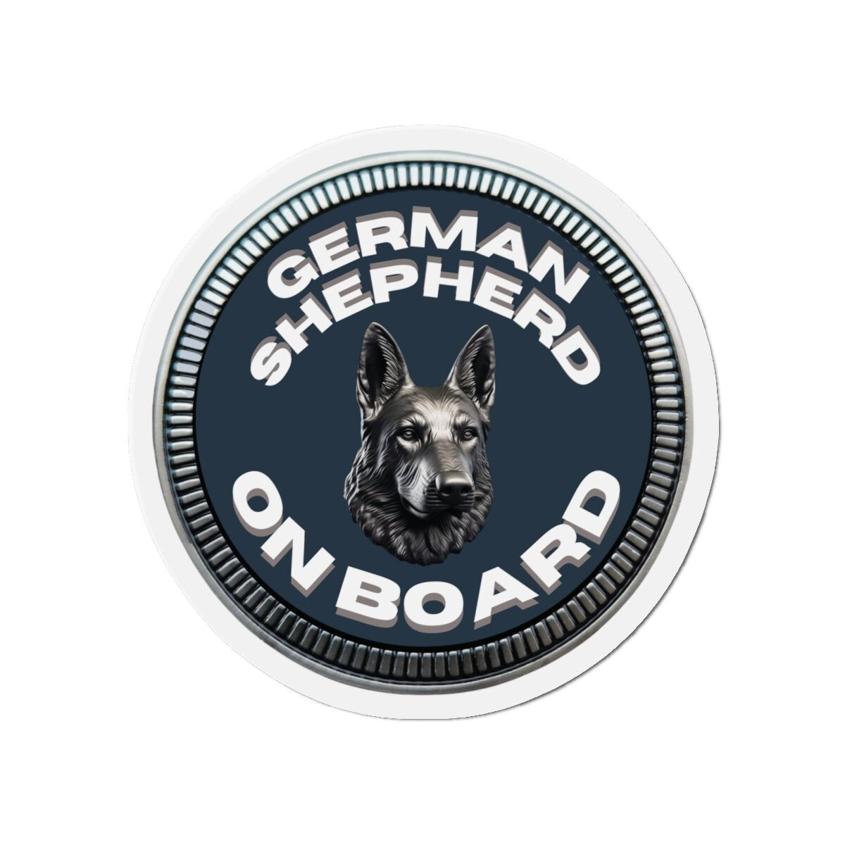 German Shepherd "ON BOARD" | Slate Blue | Metal Looking Badge | Die-Cut Magnet