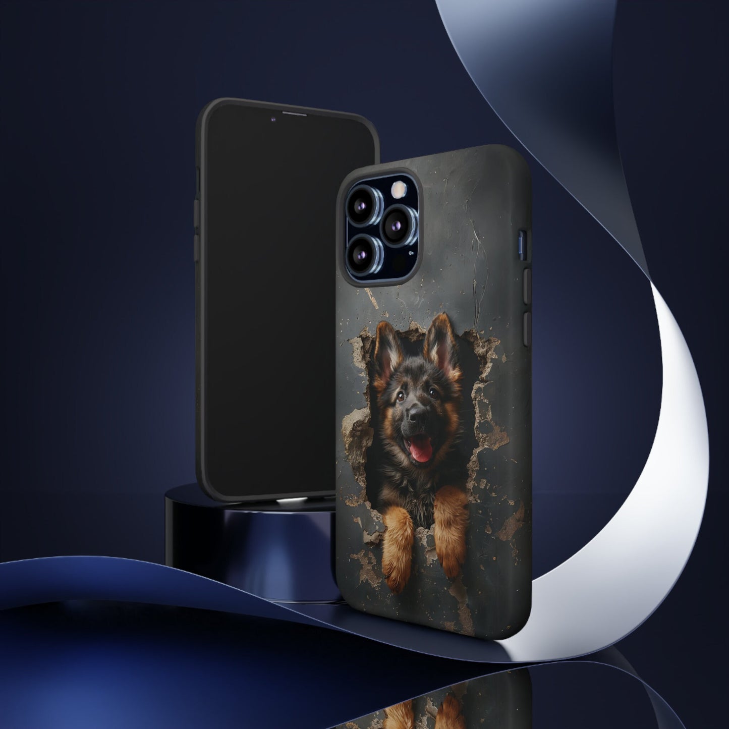 German Shepherd Puppy Breaking Wall | Dark Colors | Tough Phone Cases