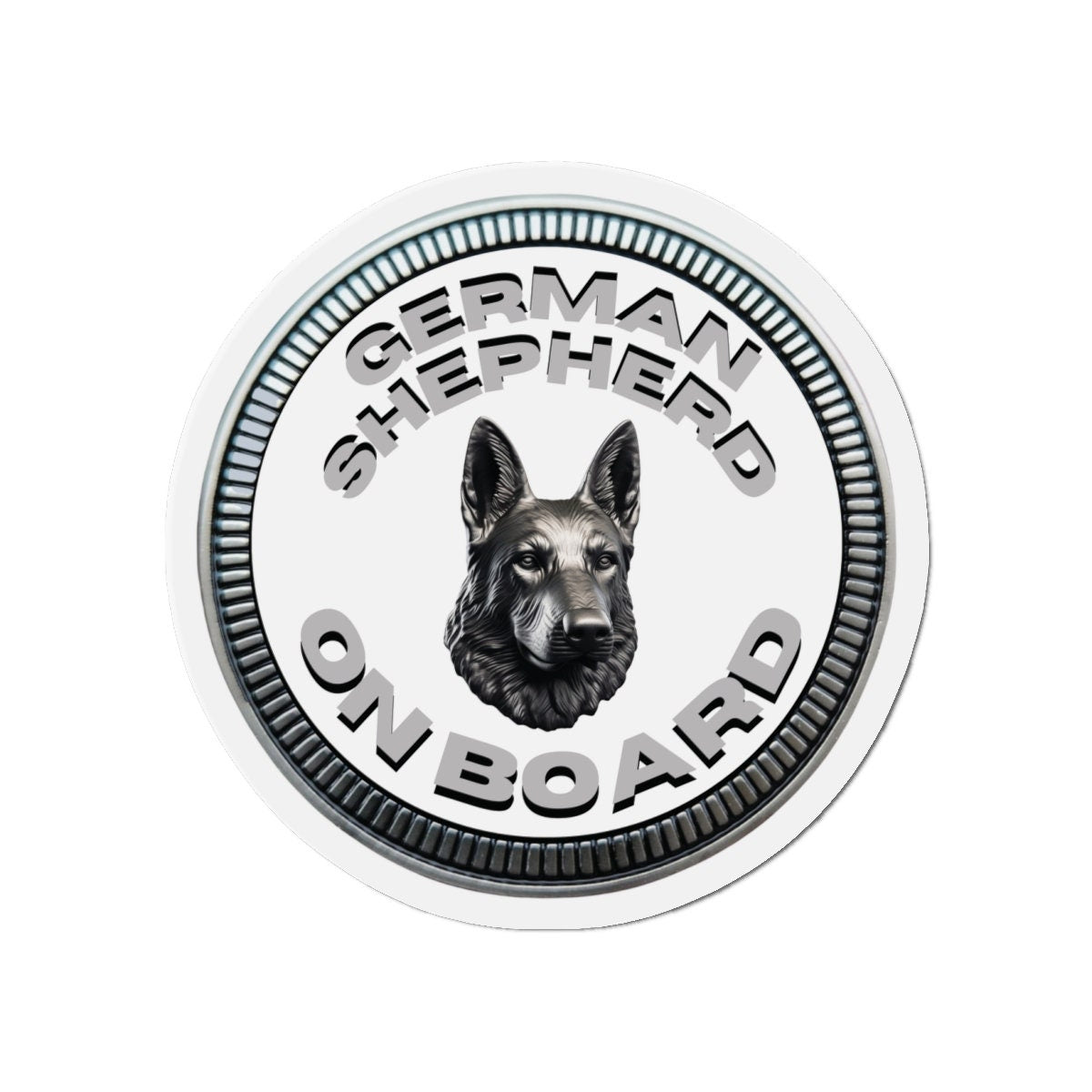 German Shepherd "ON BOARD" | White | Metal Looking Badge | Die-Cut Magnet