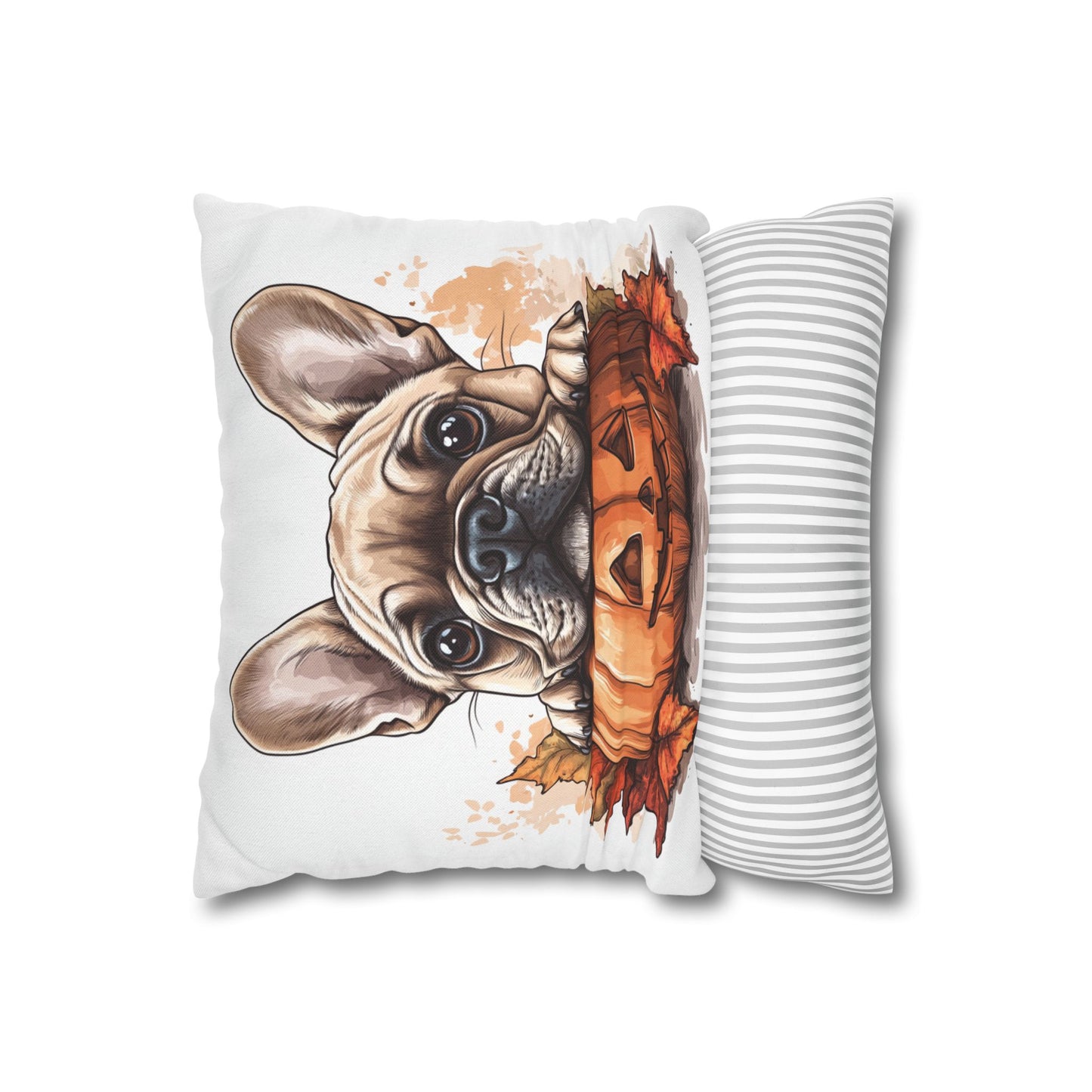 Cute French Bulldog with Pumpkin | Spun Polyester Square Pillowcase