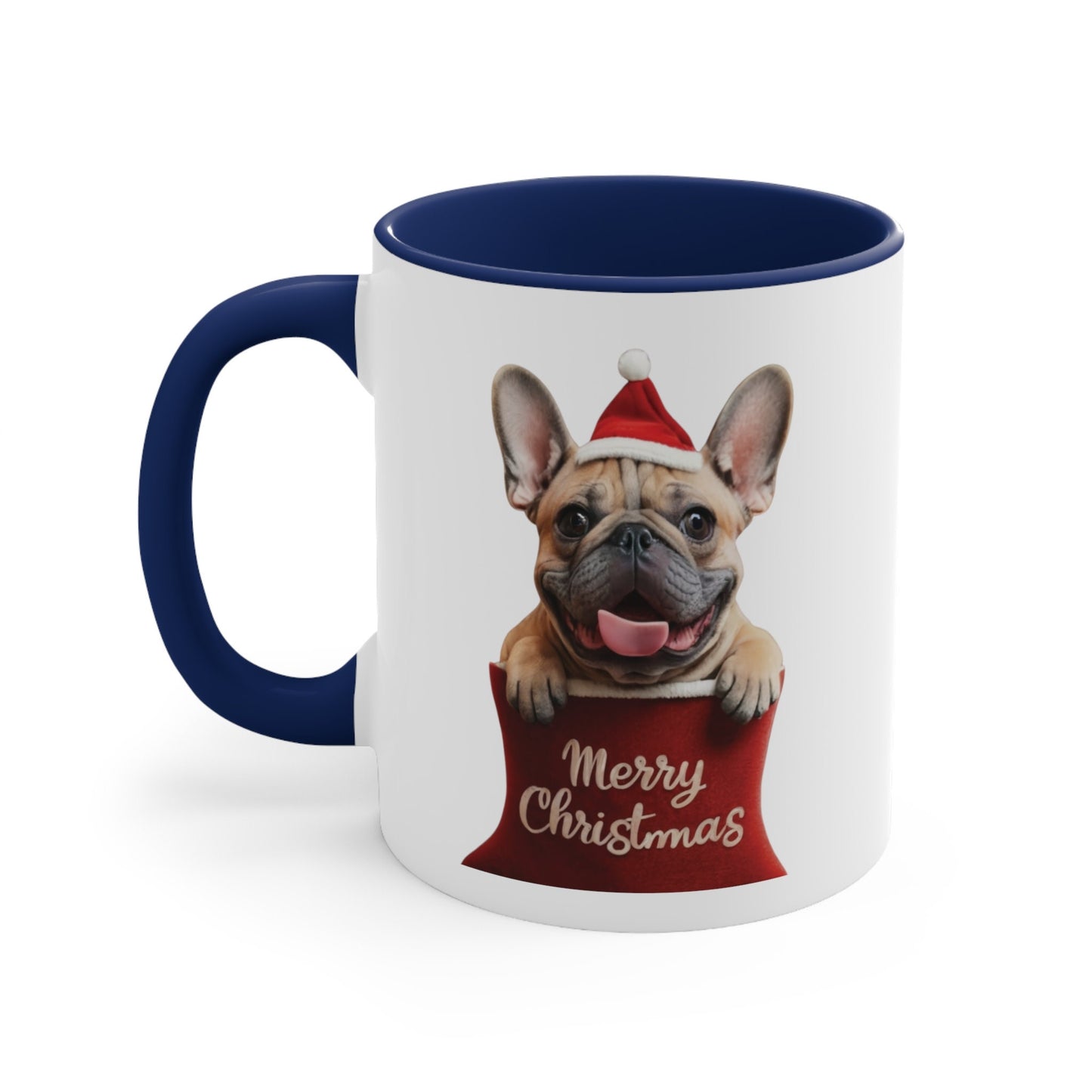 French Bulldog in Stocking with Santa Hat Merry Christmas | Coffee Mug, 11oz