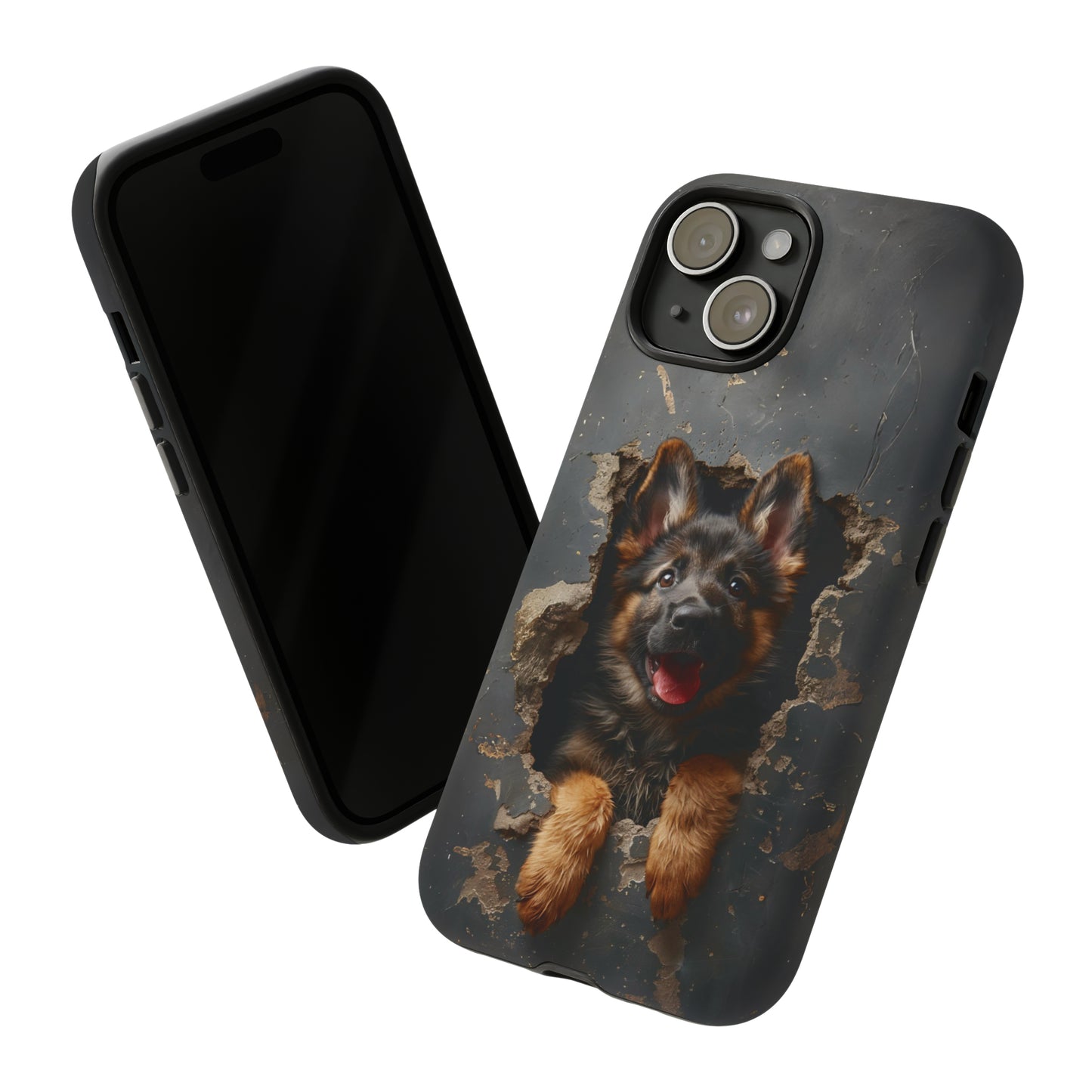 German Shepherd Puppy Breaking Wall | Dark Colors | Tough Phone Cases