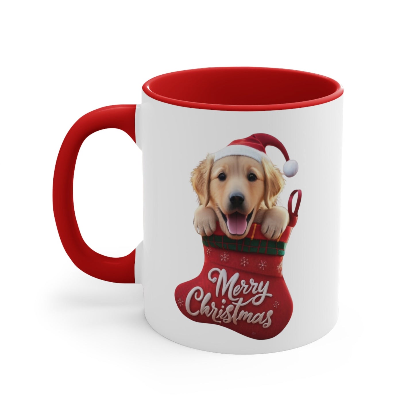 Golden Retriever in Stocking with Santa Hat Merry Christmas | Coffee Mug, 11oz