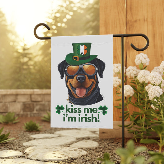 Rottweiler Flag, Garden Flag, Kiss Me I'm Irish!, House Flag, Banner, Printed Both Sides, Gift, Dog Lover, St. Patrick's Day