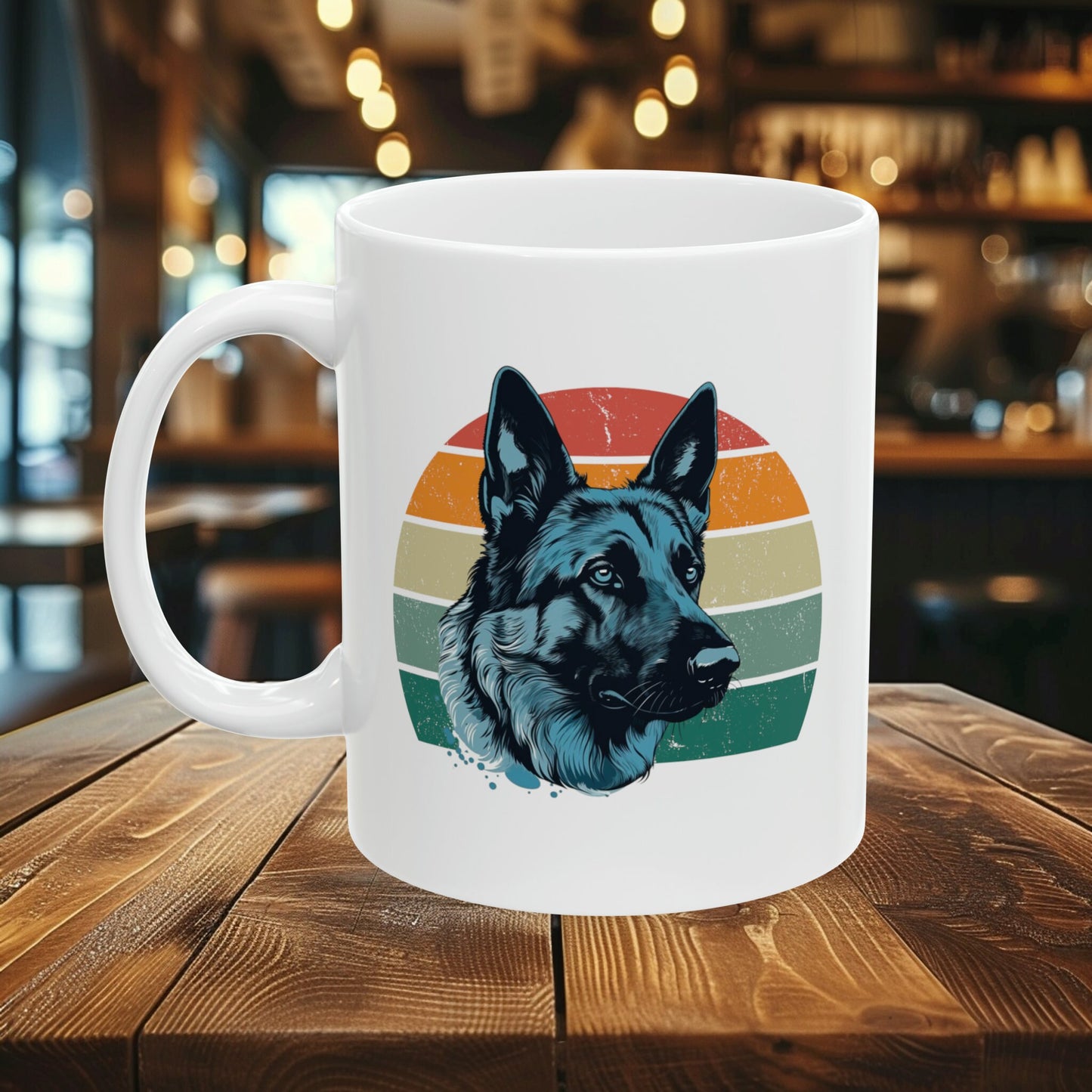 German Shepherd Blue Toned Retro Ceramic Mug 11oz