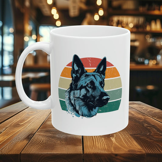 German Shepherd Blue Toned Retro Ceramic Mug 11oz