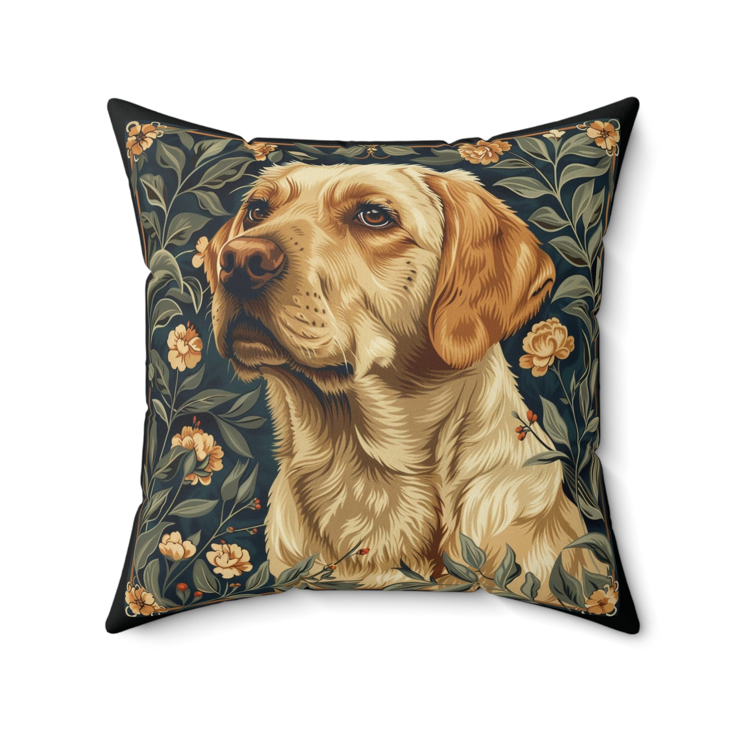 Yellow Labrador William Morris Style Gift Dog Lover Spun Polyester Square Pillow