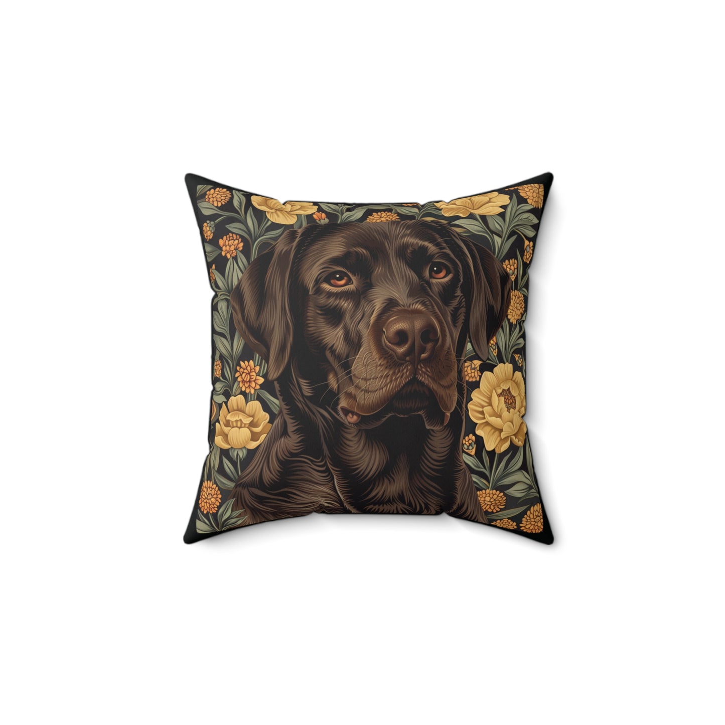 Chocolate Labrador William Morris Style Gift Dog Lover Spun Polyester Square Pillow