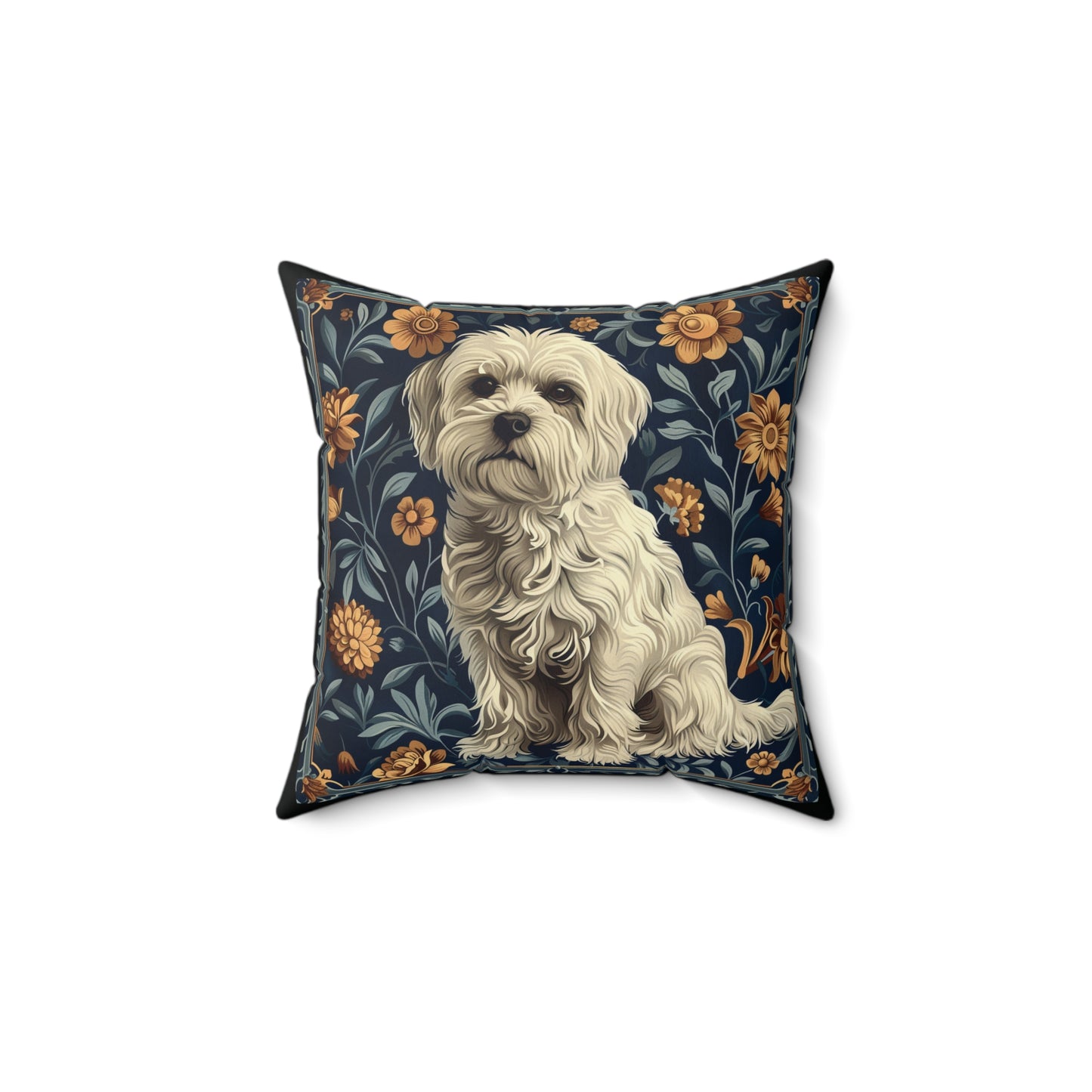 Maltese William Morris Style Gift Dog Lover Spun Polyester Square Pillow