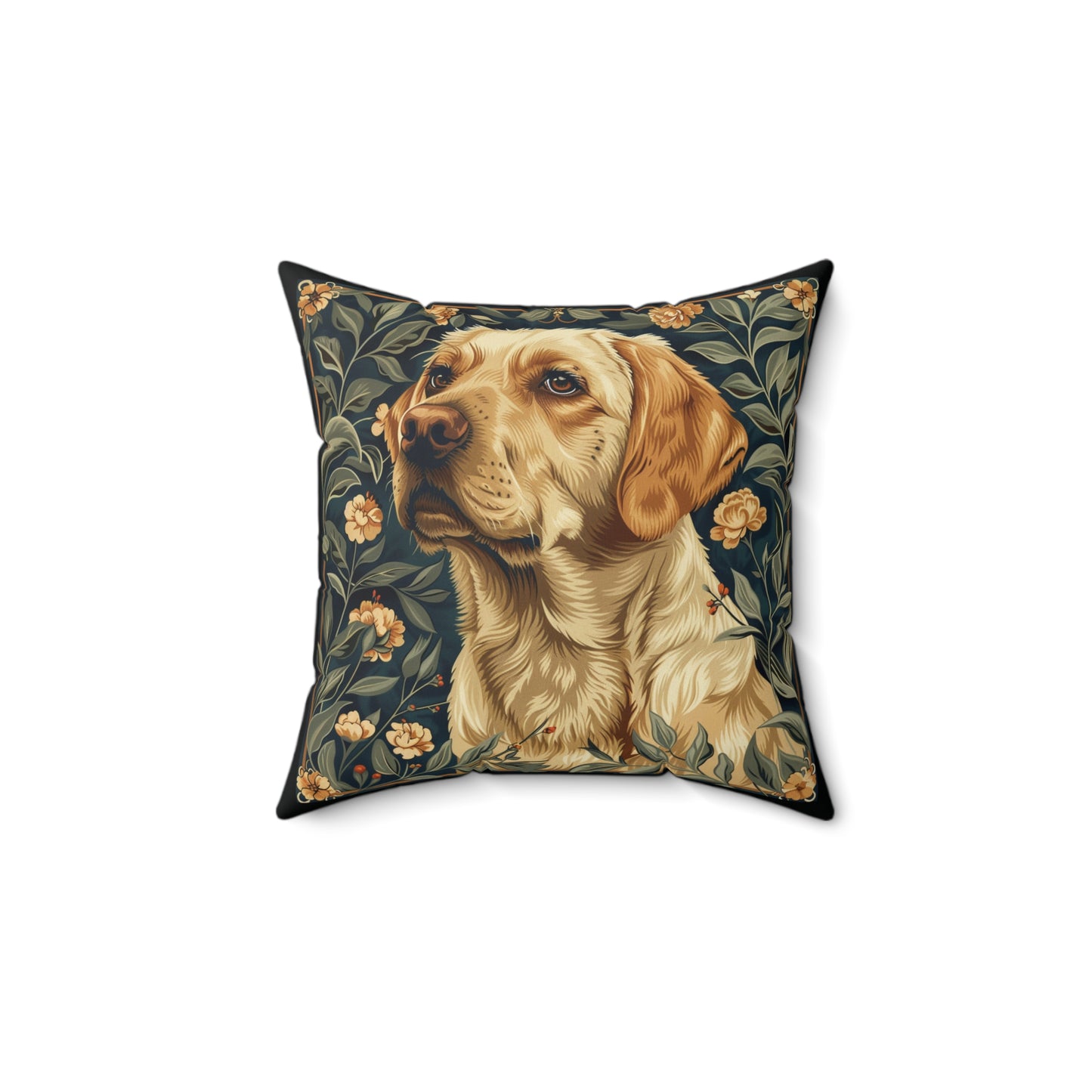 Yellow Labrador William Morris Style Gift Dog Lover Spun Polyester Square Pillow