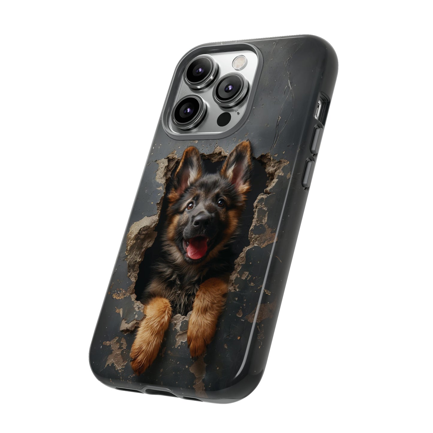 German Shepherd Puppy Breaking Wall | Dark Colors | Tough Phone Cases