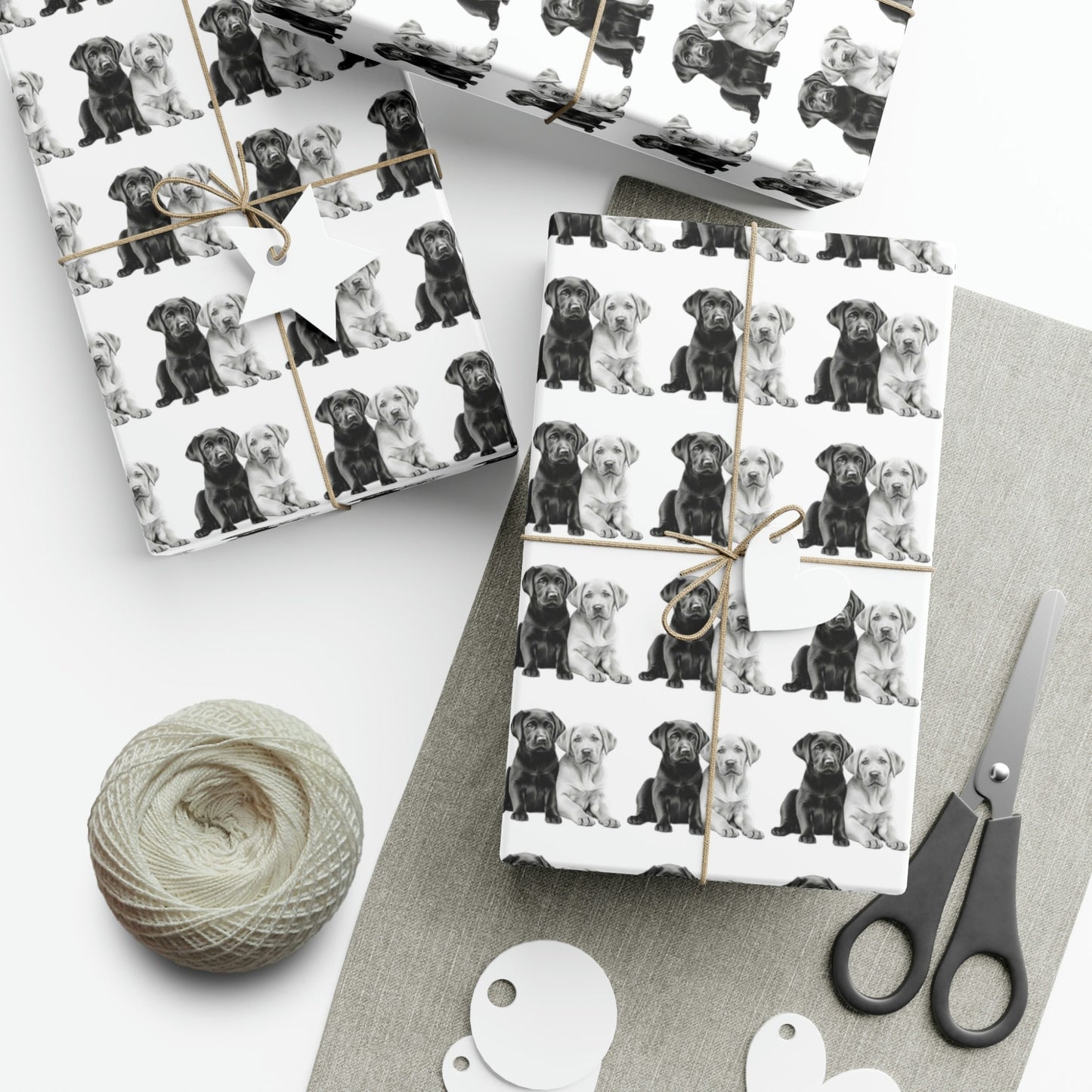 Black and White Labrador Puppies Gift Wrap Paper