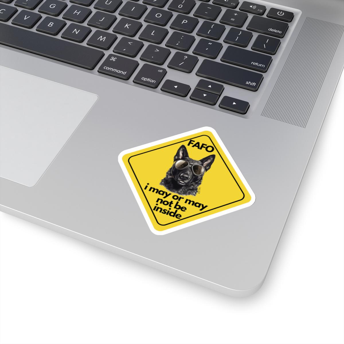 Custom Black German Shepherd "i may or may not be inside" Yellow Caution Style Sticker