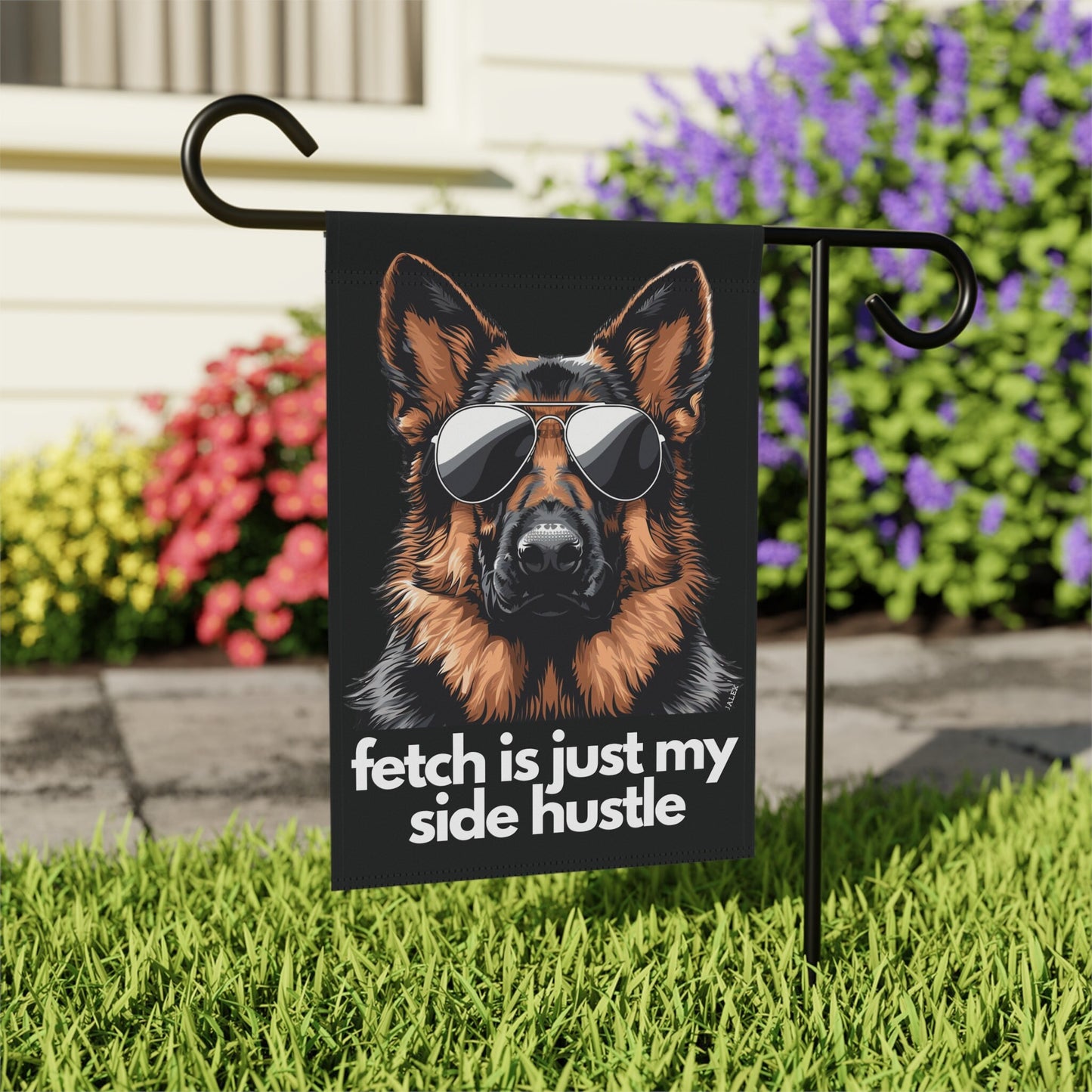 German Shepherd Flag, Garden Flag, Fetch Is Just My Side Hustle, House Flag, Banner, Gift, Dog Lover, Printed on both sides