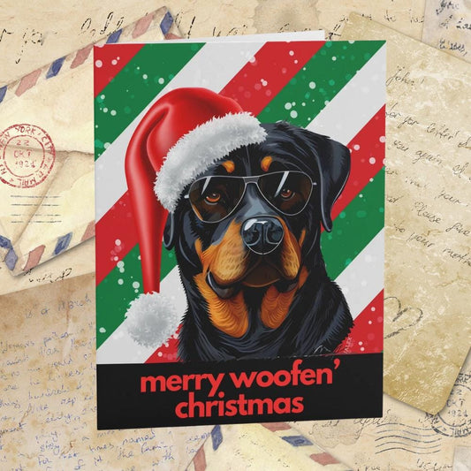 Merry Woofen' Christmas Rottweiler Greeting cards (8, 16, and 24 pcs)