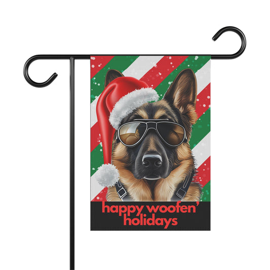 German Shepherd Flag, Garden Flag, Happy Woofen' Holidays, House Flag, Banner, Printed Both Sides