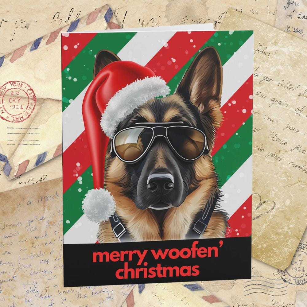 Merry Woofen' Christmas German Shepherd Greeting cards (8, 16, and 24 pcs)