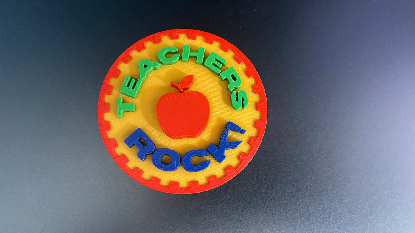 3D Teachers Rock! 3 inch Magnetic Badge for Jeep Car Great Gift Idea Mother’s Day Father’s Day Apple Colorful School