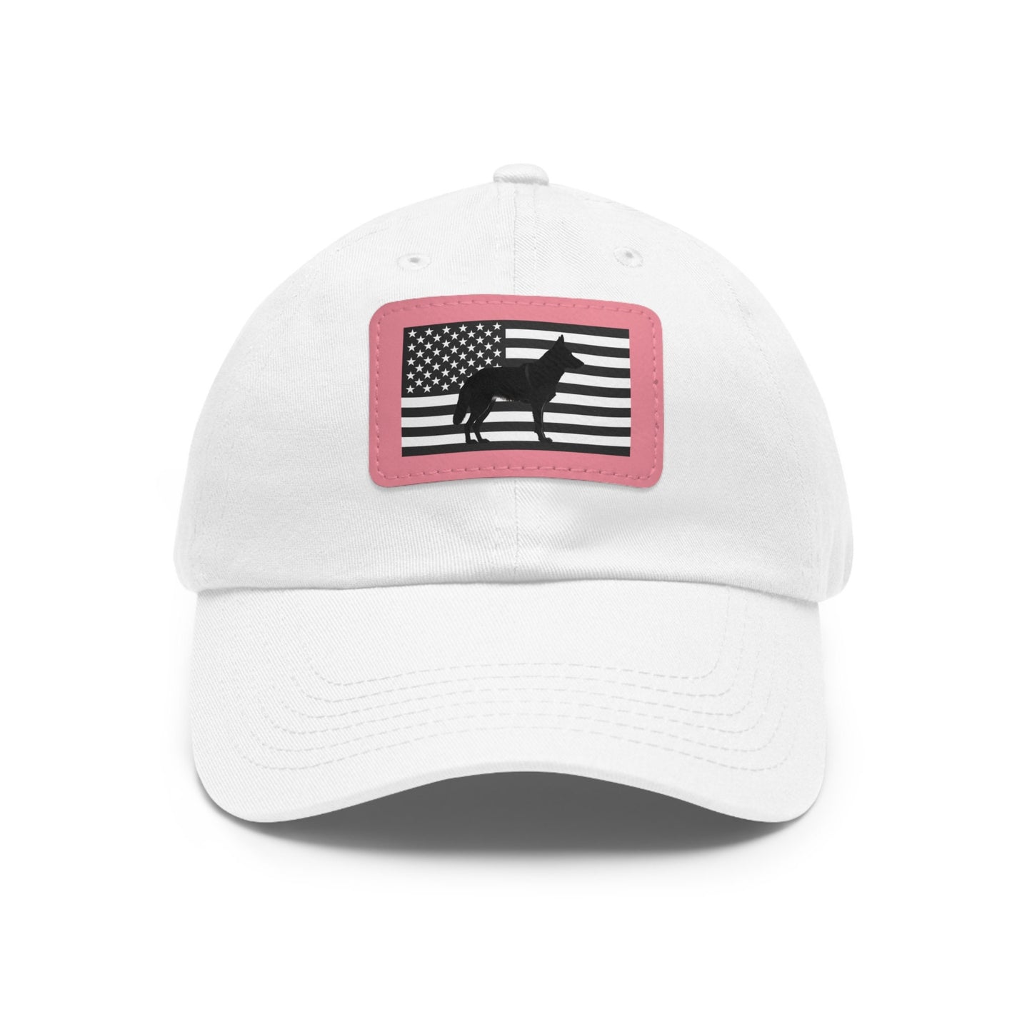 German Shepherd Silhouette with US Flag Dad Hat with Leather Patch