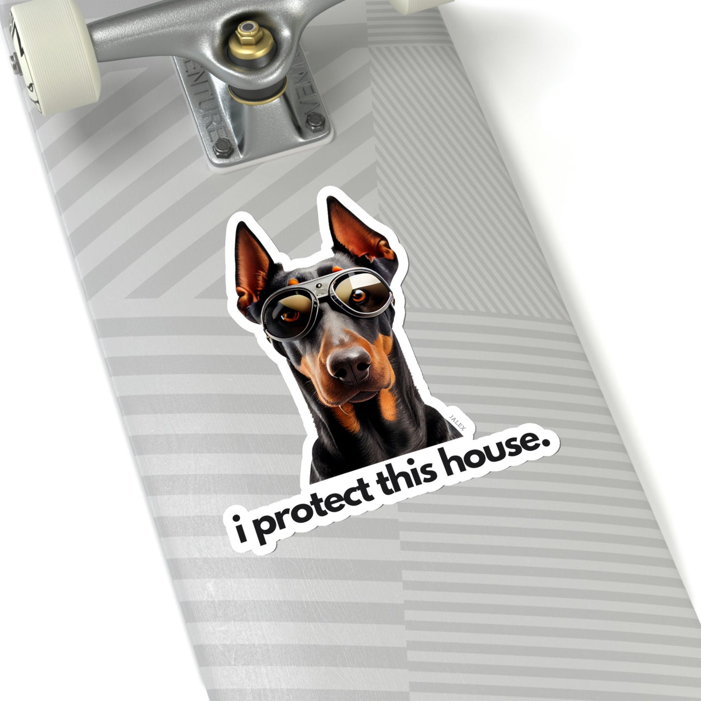 Doberman I Protect This House Sticker, Security Alarm, Protection, Guard Dog, Sunglasses, Front Door Sign, Window Sign