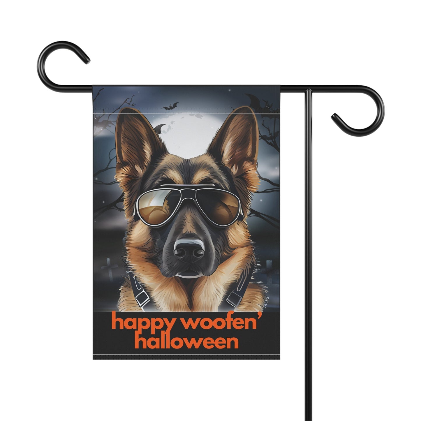 German Shepherd Flag, Garden Flag, Happy Woofen' Halloween II, House Flag, Banner, Printed Both Sides