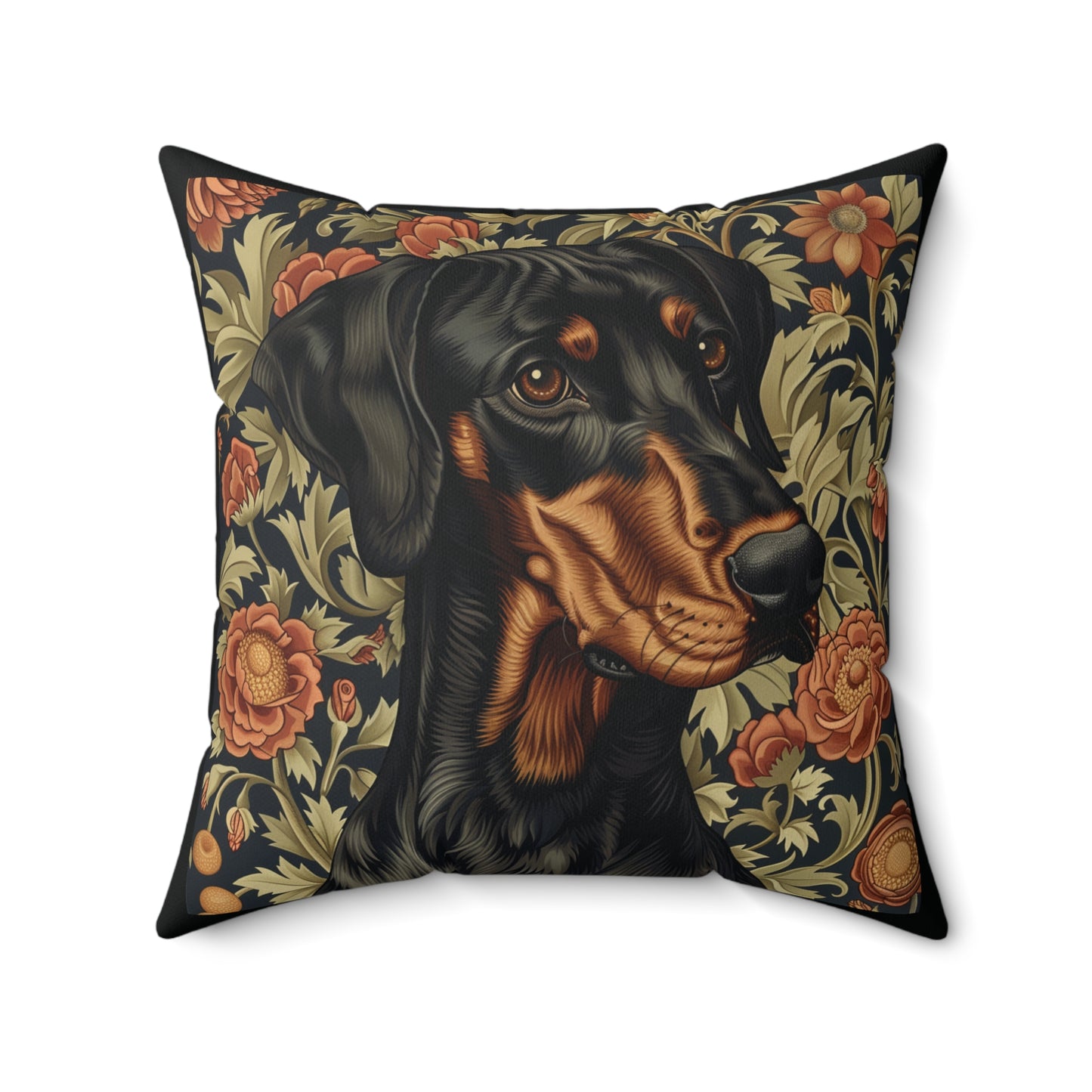 Doberman William Morris Style Gift Dog Lover Spun Polyester Square Pillow