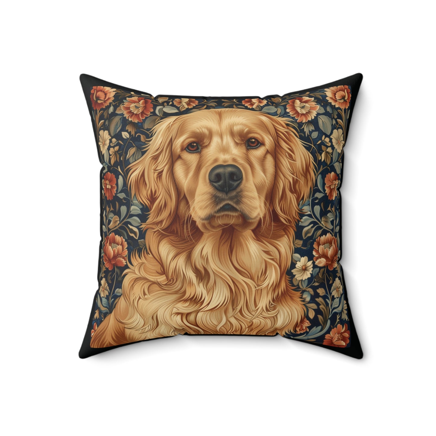 Golden Retriever William Morris Style Gift Dog Lover Spun Polyester Square Pillow