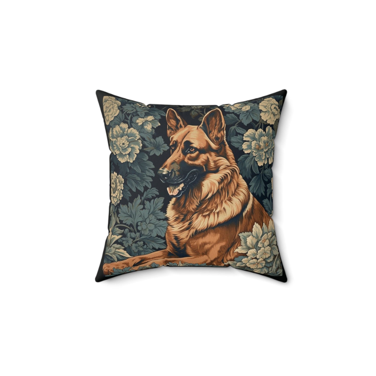 German Shepherd William Morris Style Gift Dog Lover Spun Polyester Square Pillow