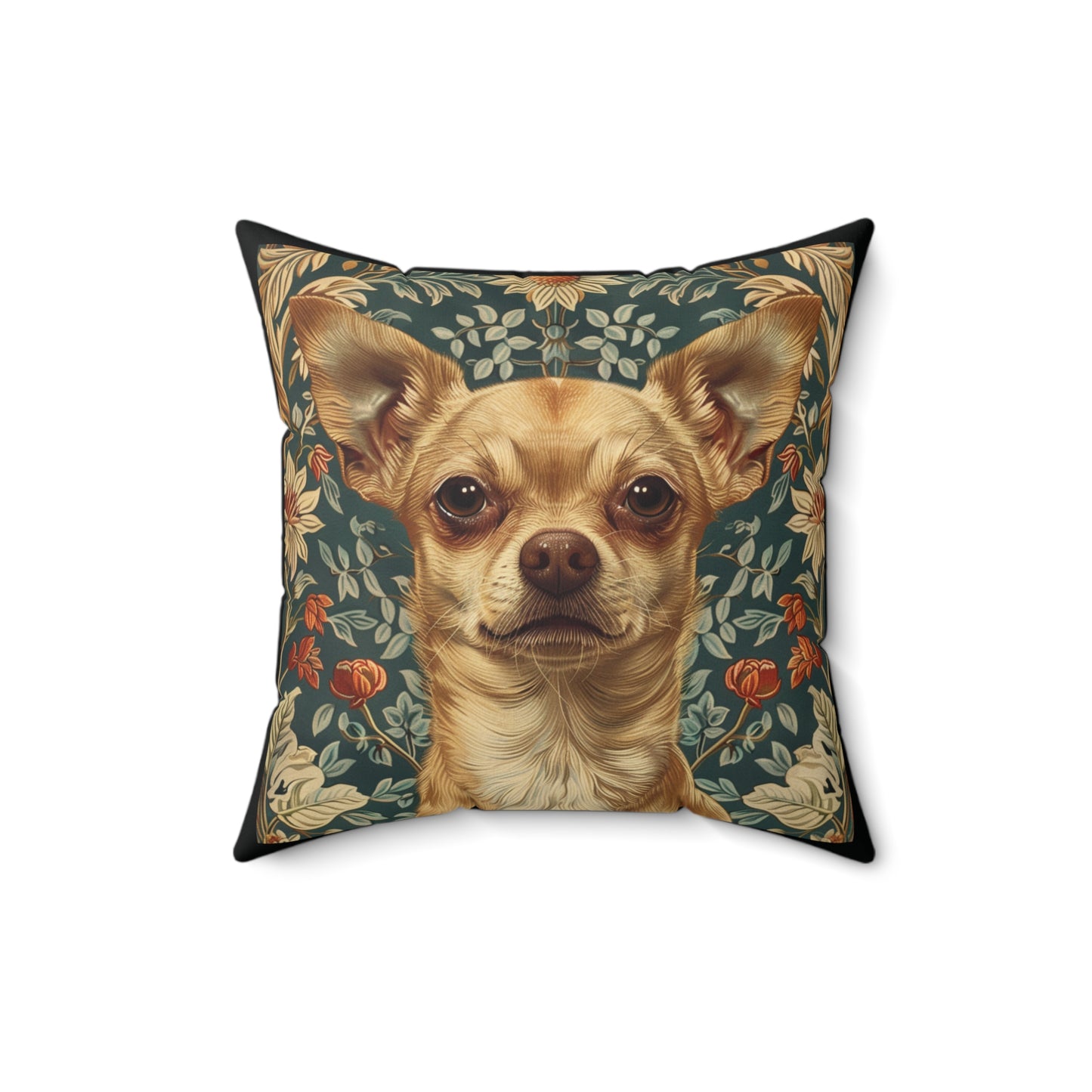 Chihuahua William Morris Style Gift Dog Lover Spun Polyester Square Pillow