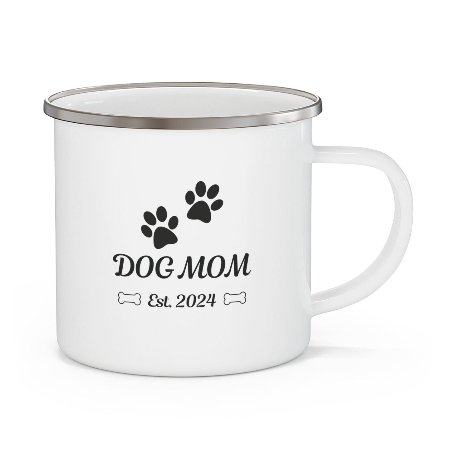 Dog Mom Est 2024 Paw Prints Bones Gift Dog Lover Enamel Camping Mug