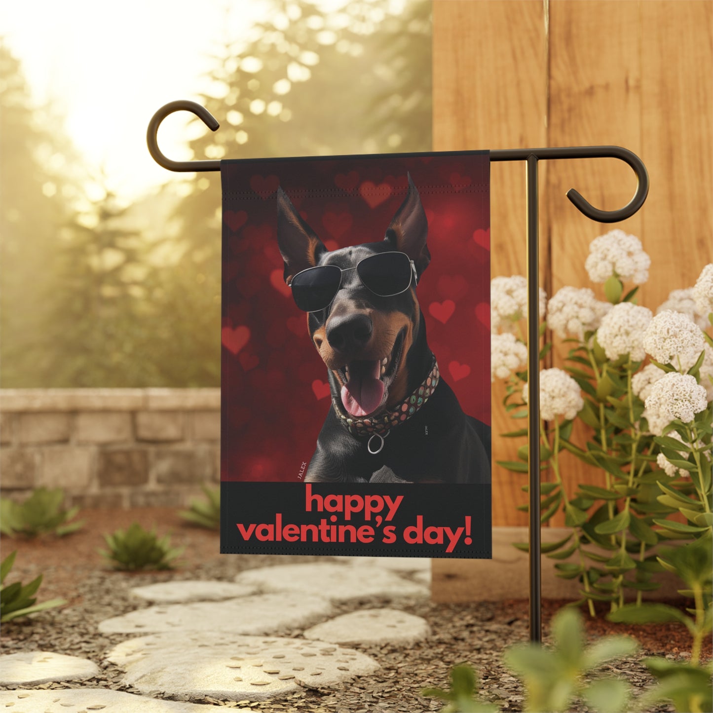 Doberman Flag, Garden Flag, Happy Valentine's Day, House Flag, Banner, Printed Both Sides