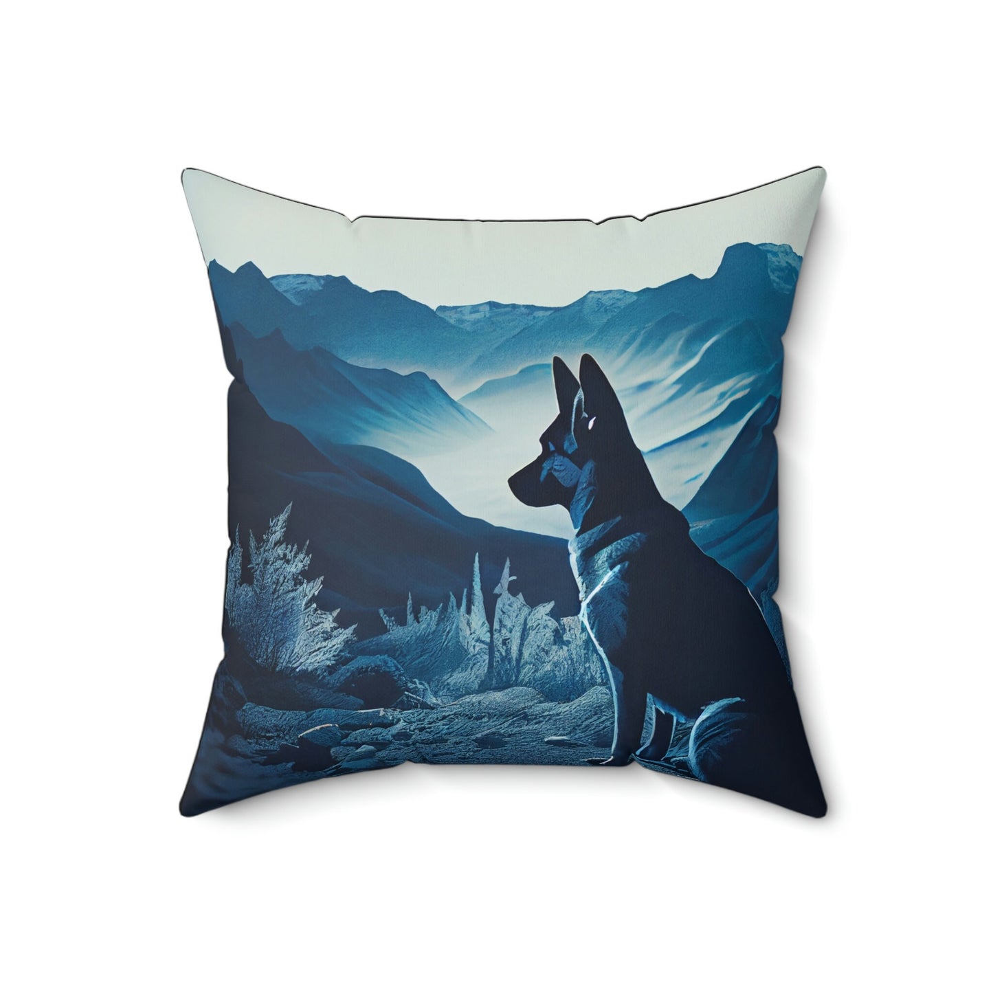 German Shepherd Blue Landscape Pillow