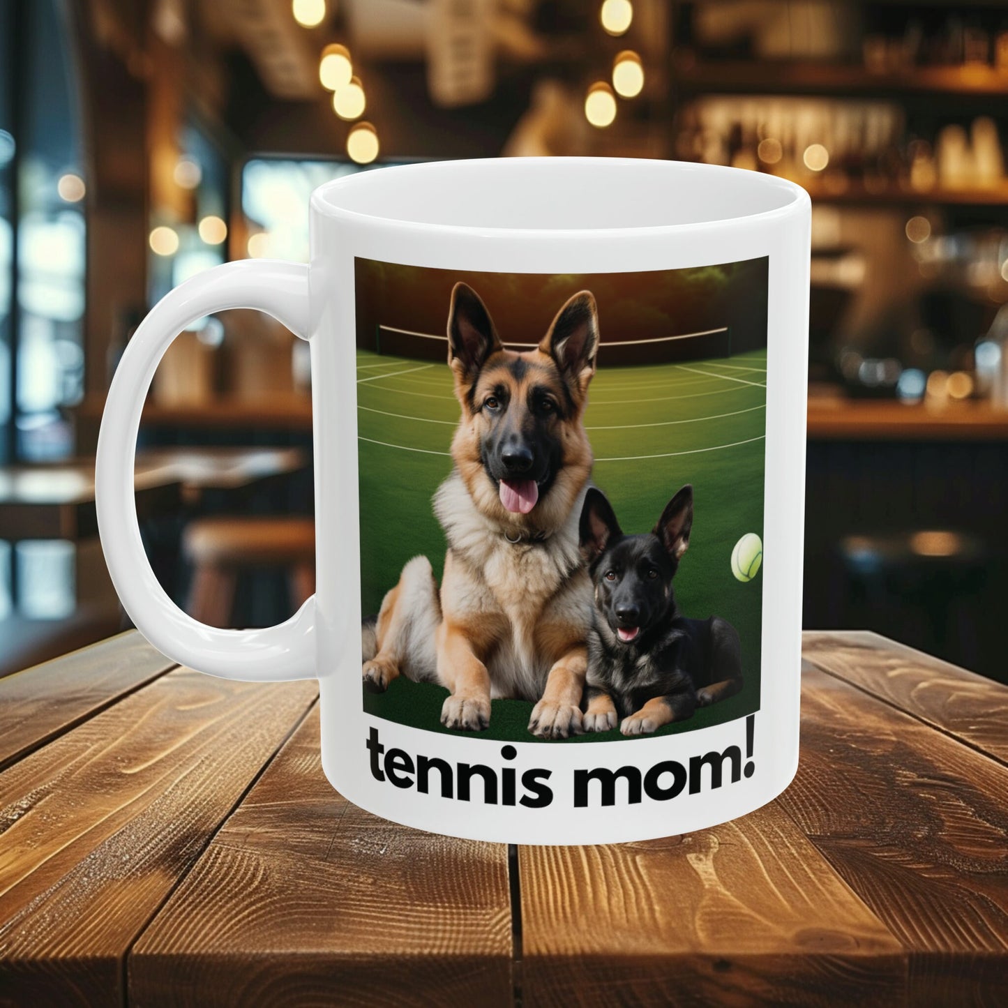 German Shepherd with Puppy Tennis Mom | Ceramic Mug 11oz