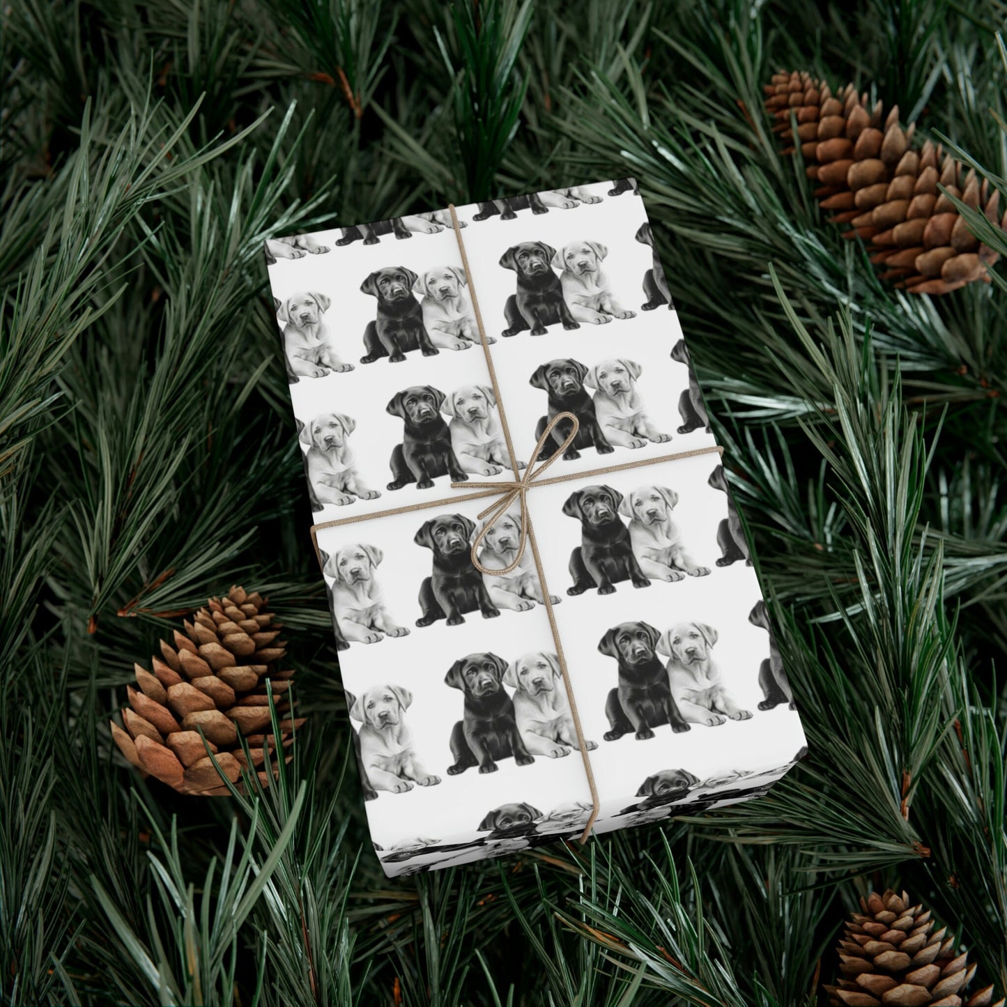 Black and White Labrador Puppies Gift Wrap Paper